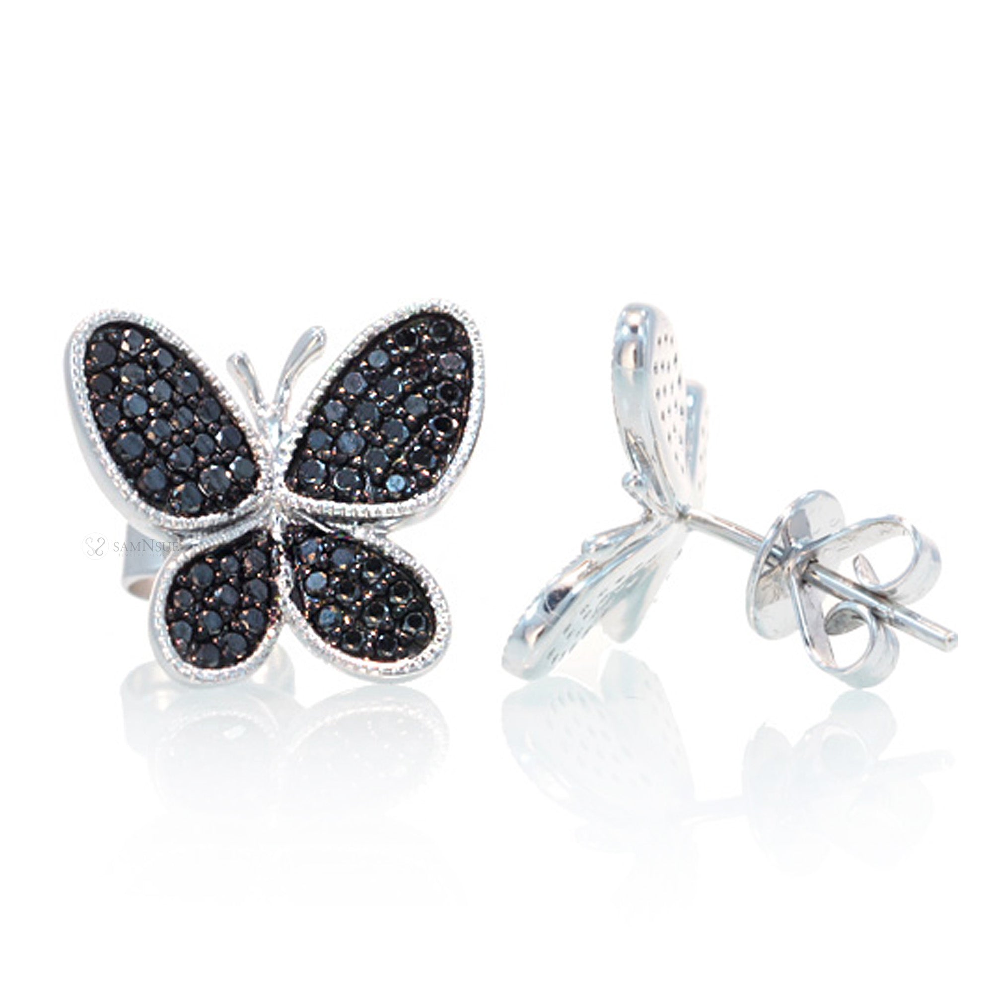 Butterfly studs with black diamonds