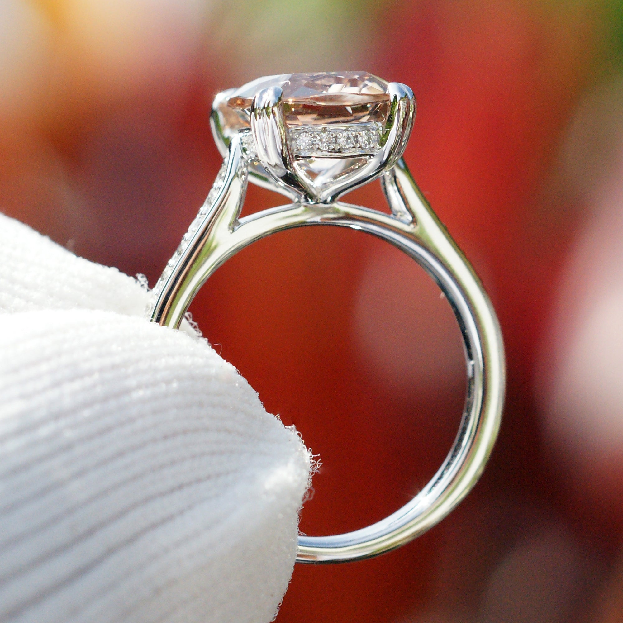 The Emily Cushion Morganite Ring 10x8mm Platinum