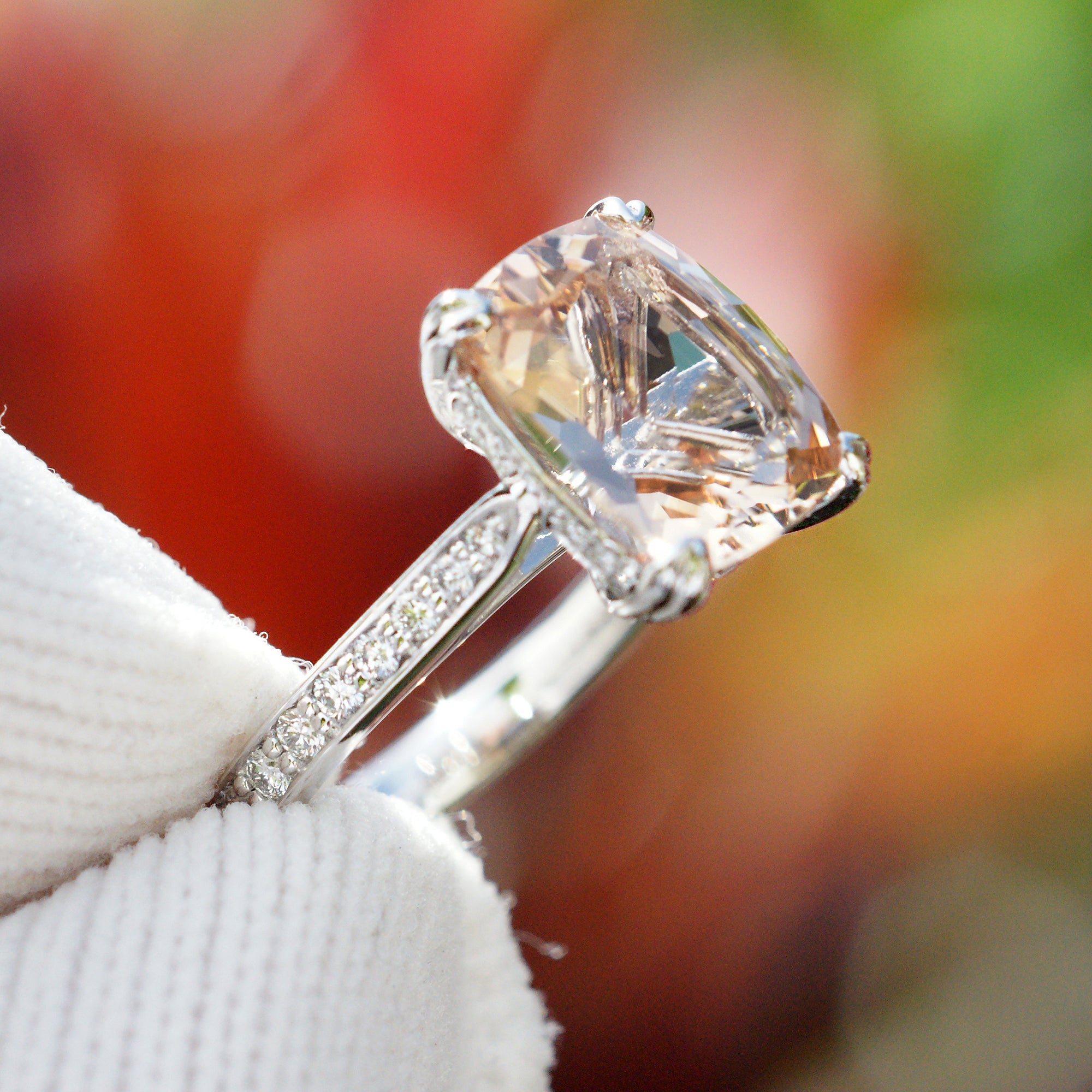 The Emily Cushion Morganite Ring 10x8mm Platinum