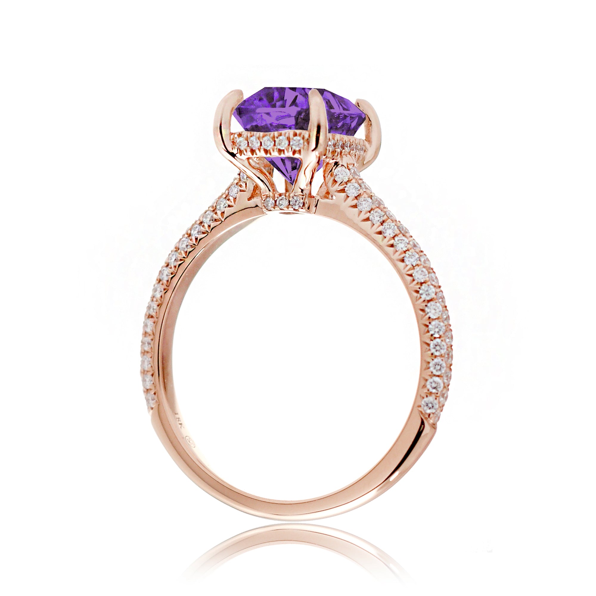 Cushion-Cut Amethyst Engagement Ring with Triple Diamond Band