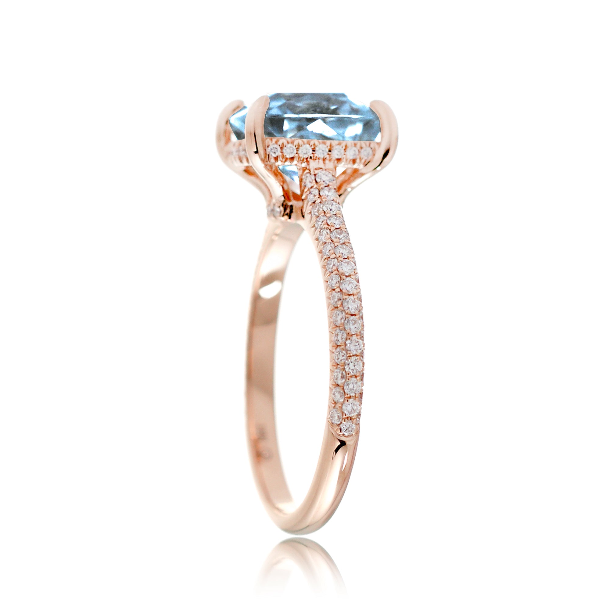 Aquamarine Engagement Ring with Cushion Center and Hidden Diamonds