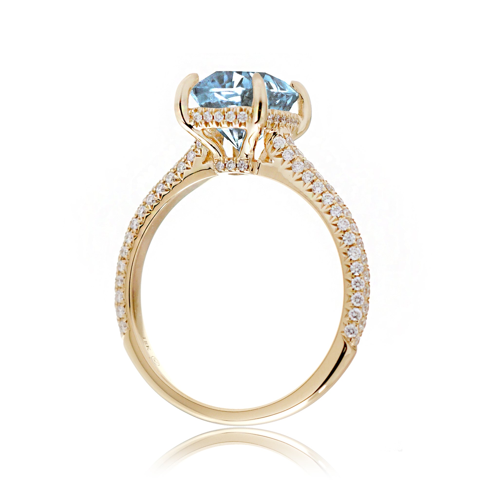 Cushion-Cut Aquamarine Ring with Triple Row Diamond Band