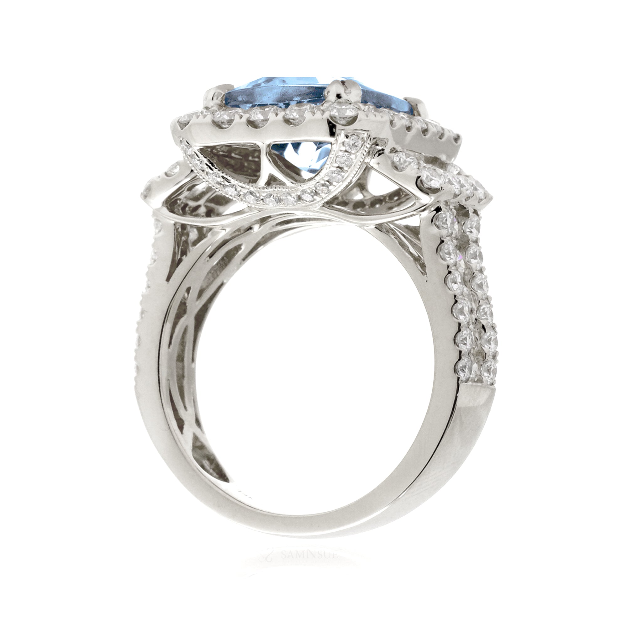 Cushion Cut Aquamarine and Diamond Engagement Ring in White Gold