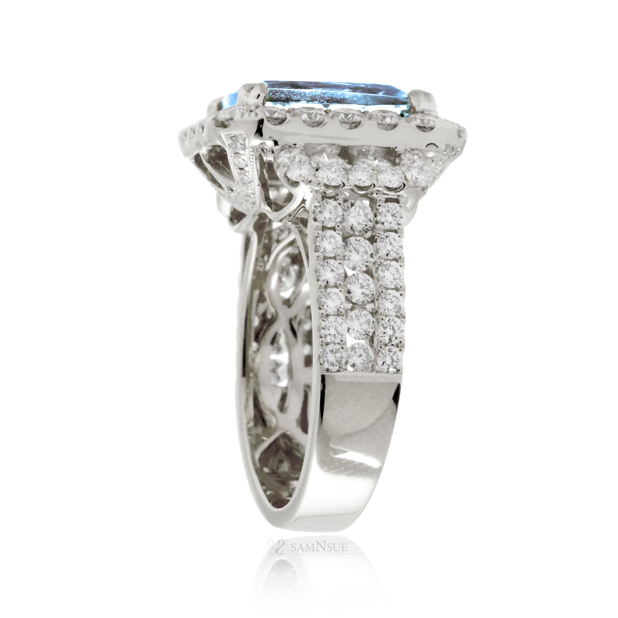 Cushion Cut Aquamarine and Diamond Engagement Ring in White Gold
