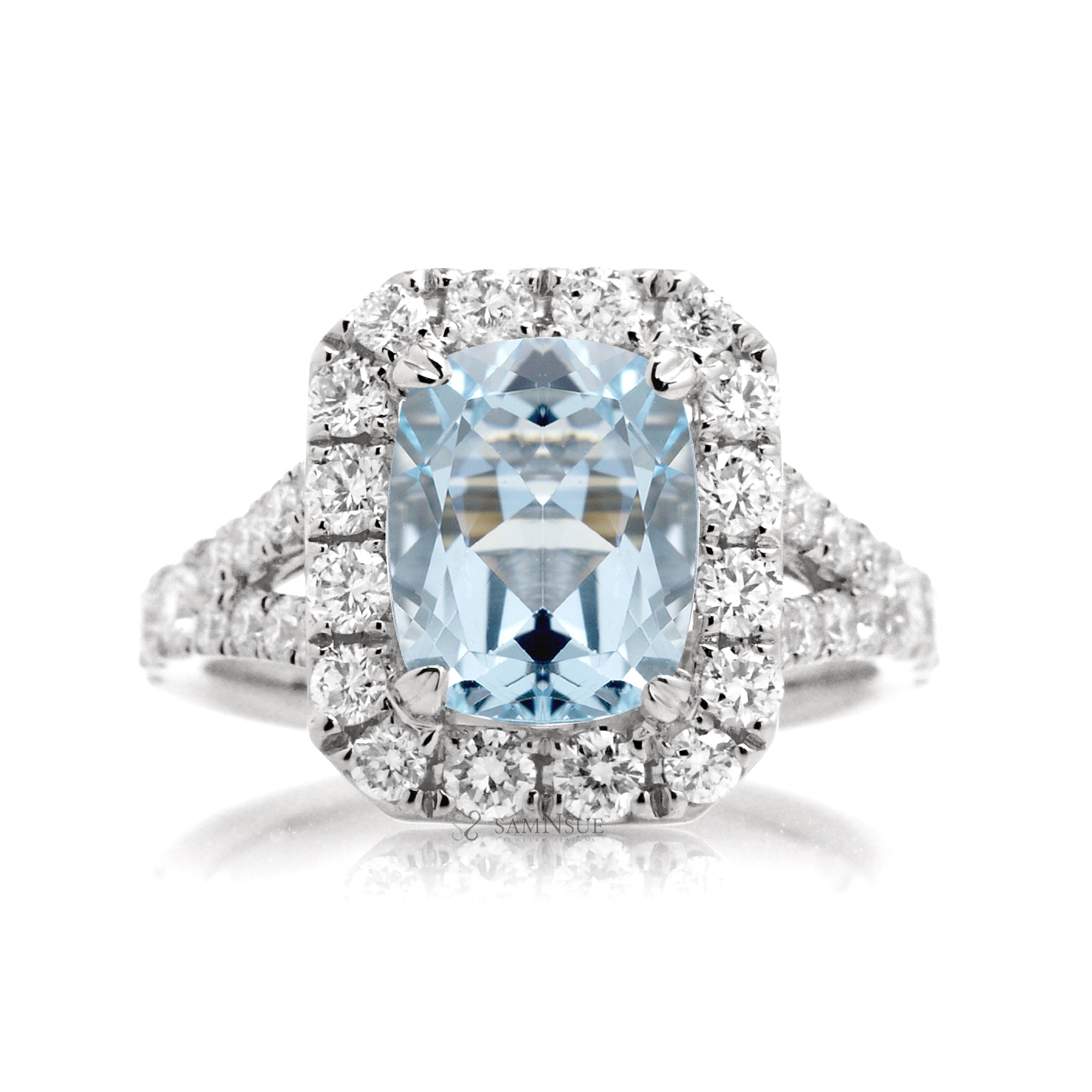 The Meghan Cushion Cut Aquamarine Ring
