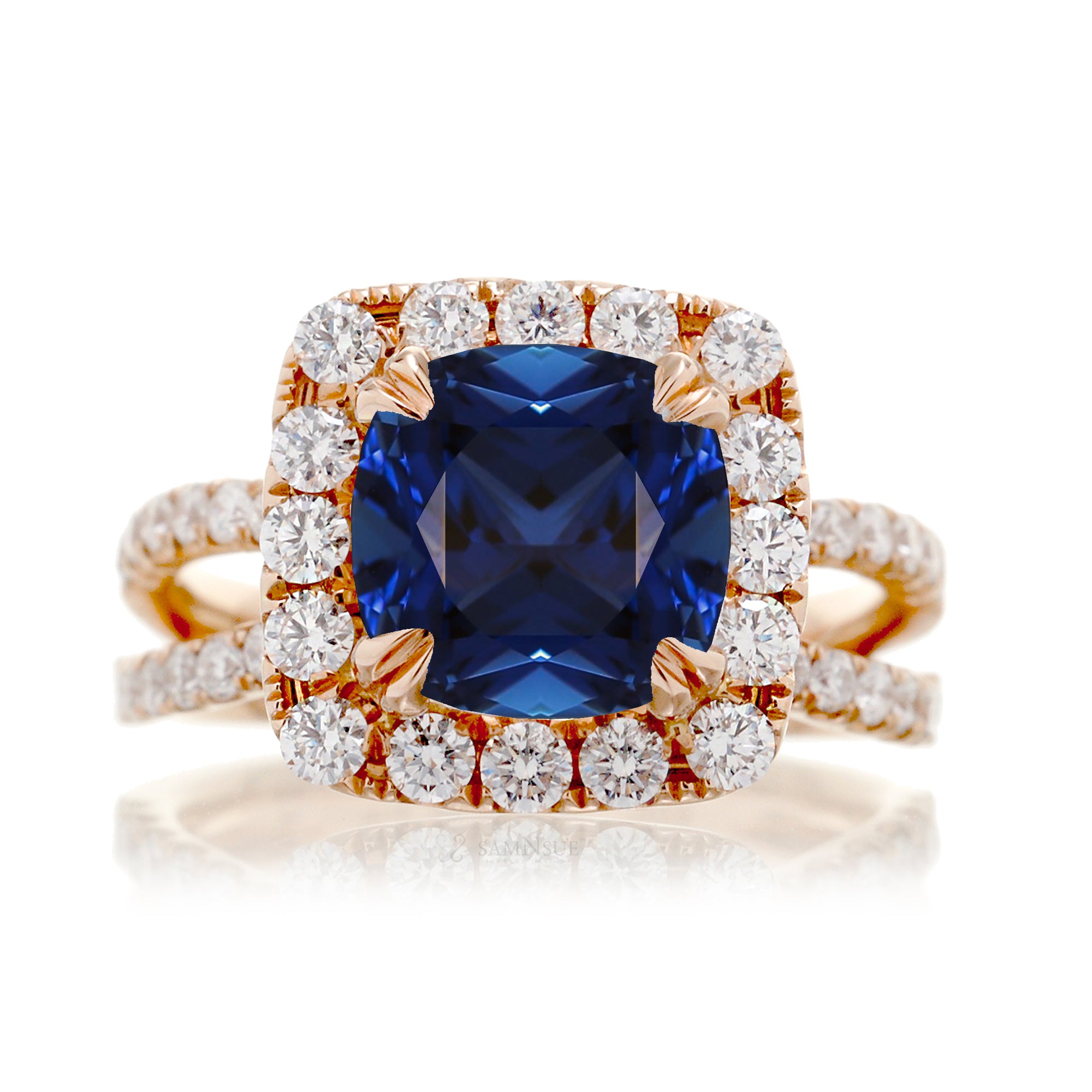 The Bonnie Cushion Cut Blue Sapphire Ring