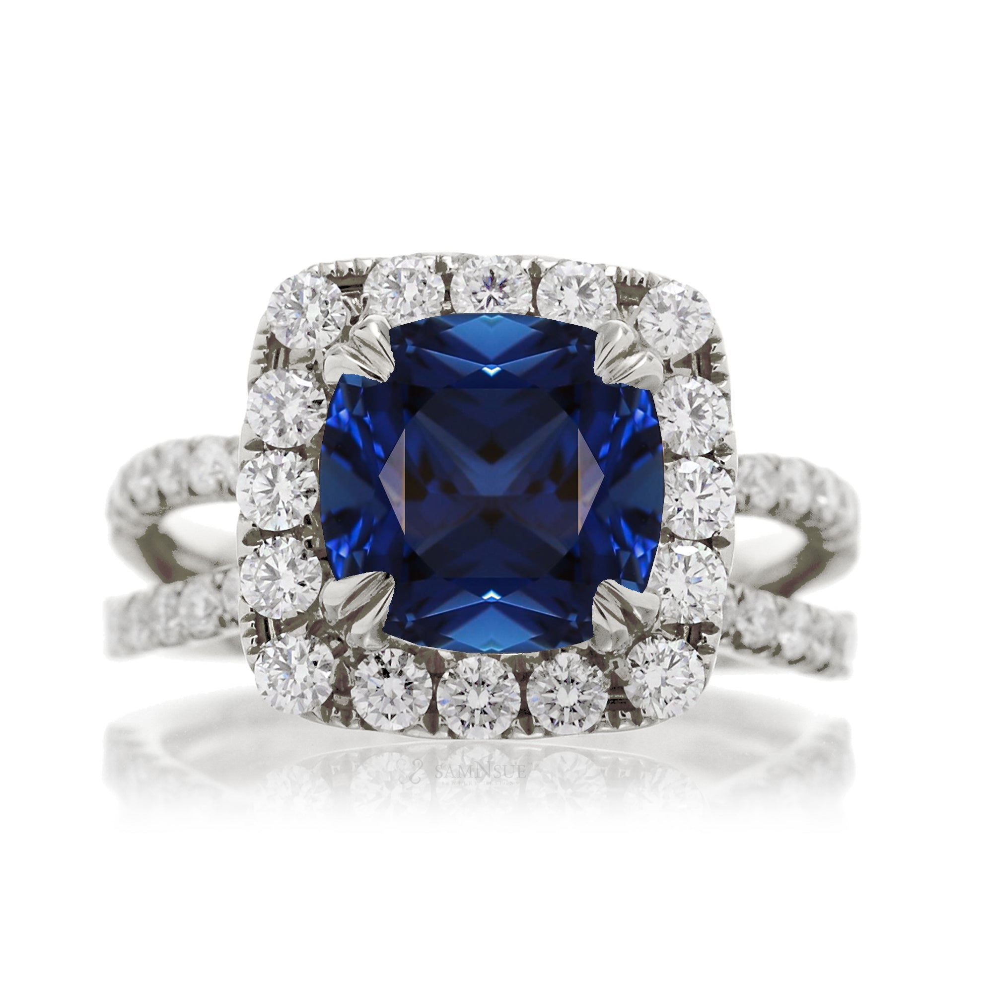 The Bonnie Cushion Cut Blue Sapphire Ring