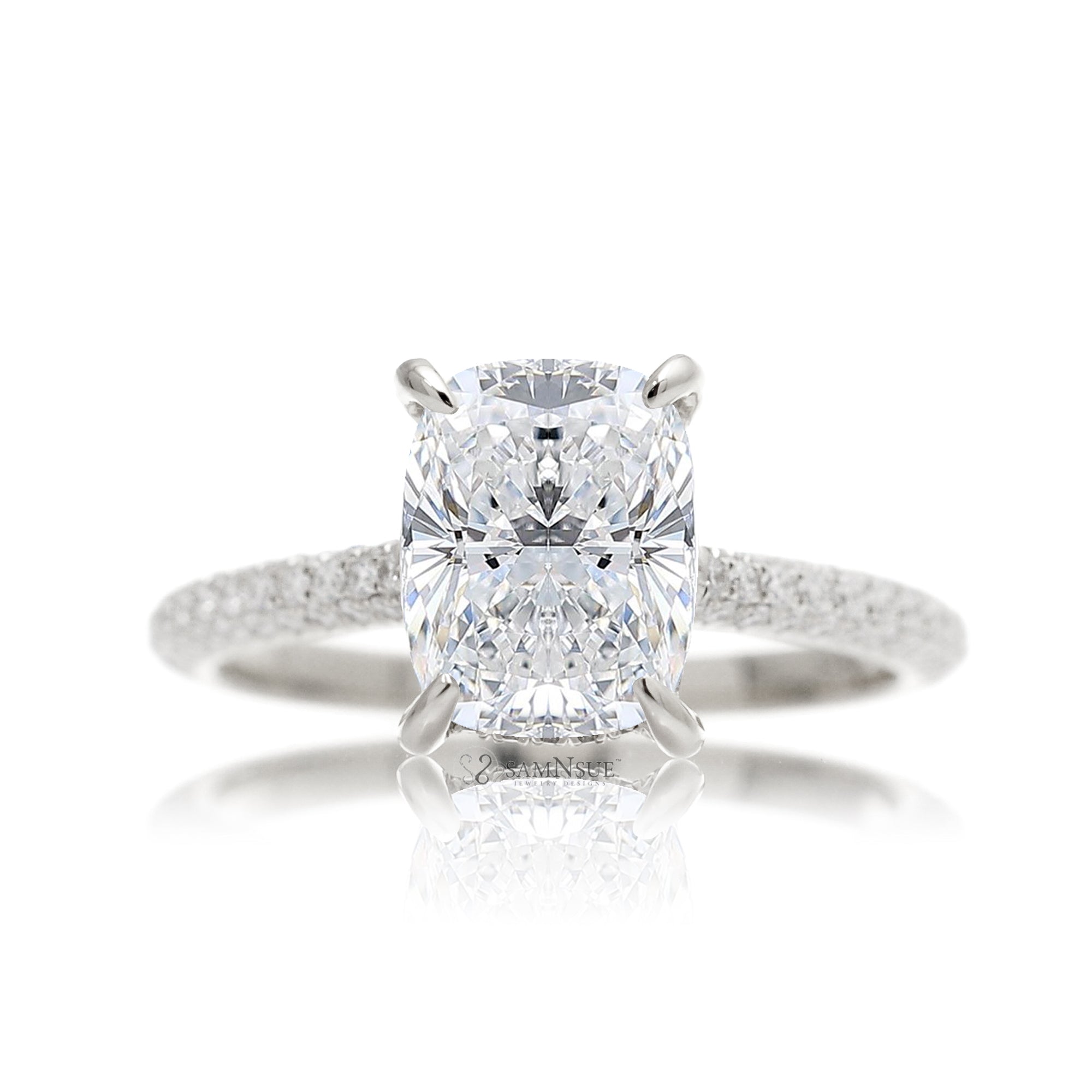 Cushion-Cut Diamond Ring with Diamond Accent Triple Band
