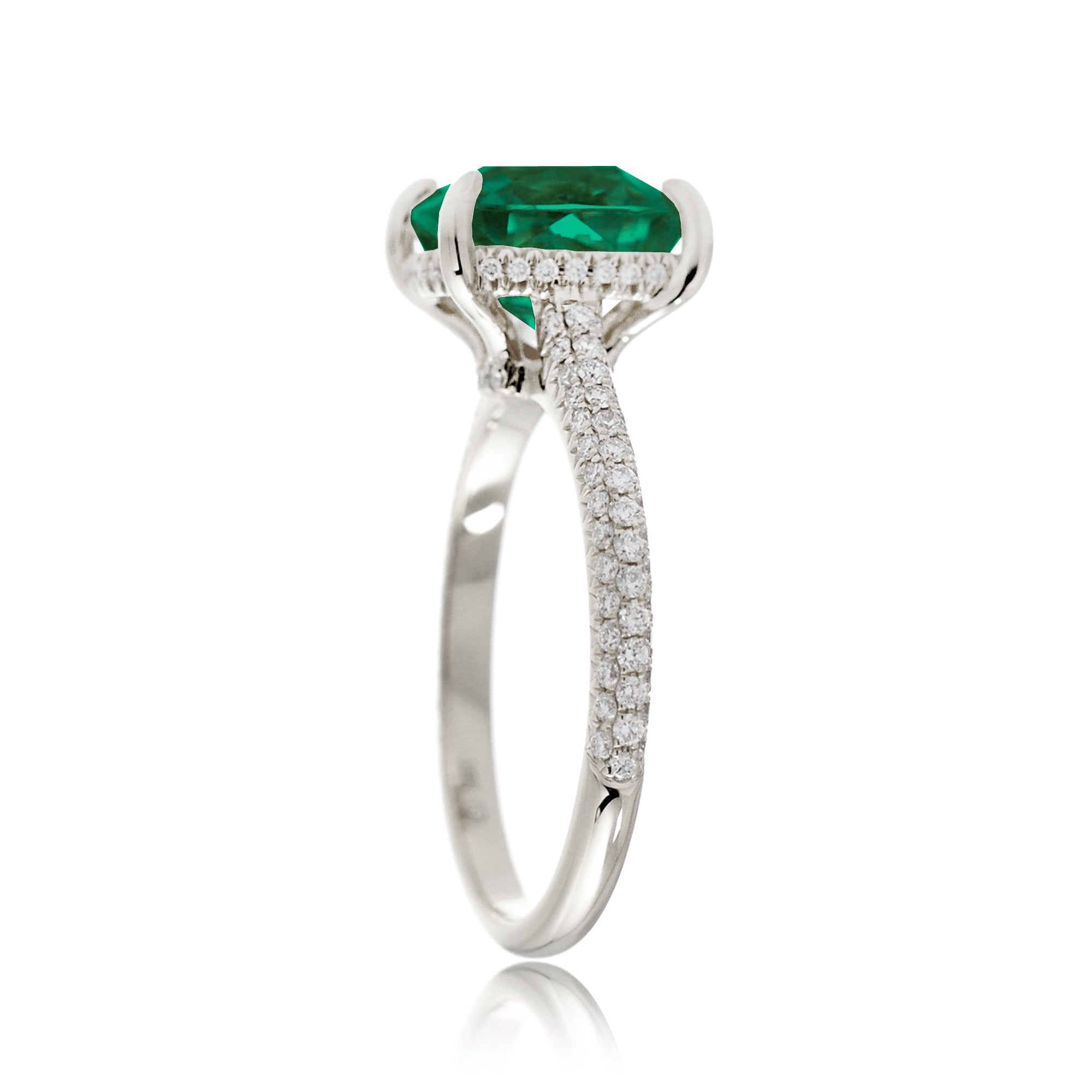 Emerald and Diamond Ring with Cushion Center Stone