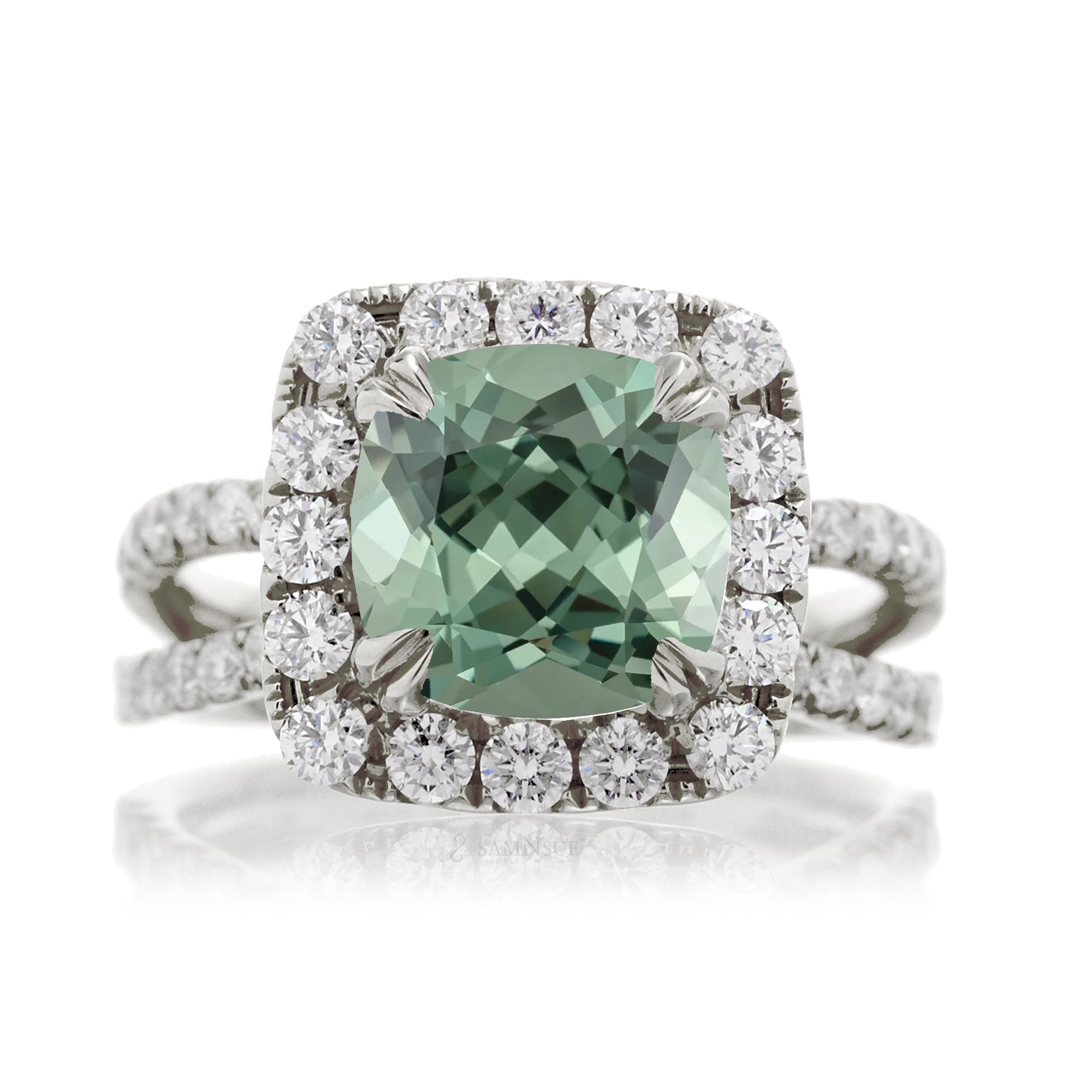 The Bonnie Cushion Cut Green Sapphire Ring