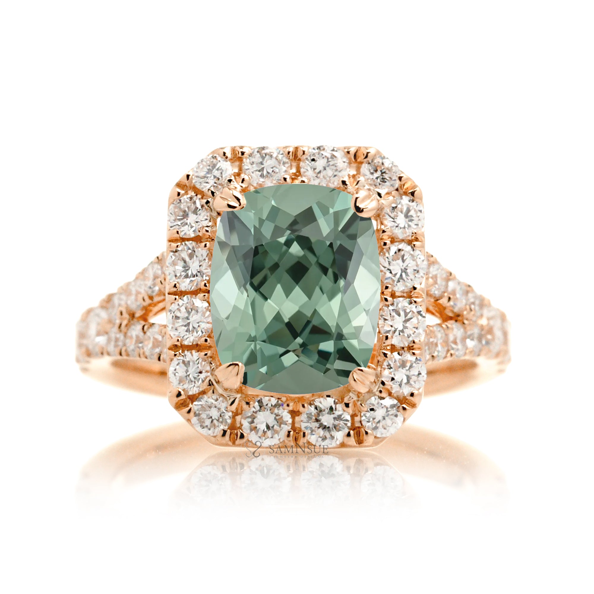 The Meghan Cushion Cut Green Sapphire Ring
