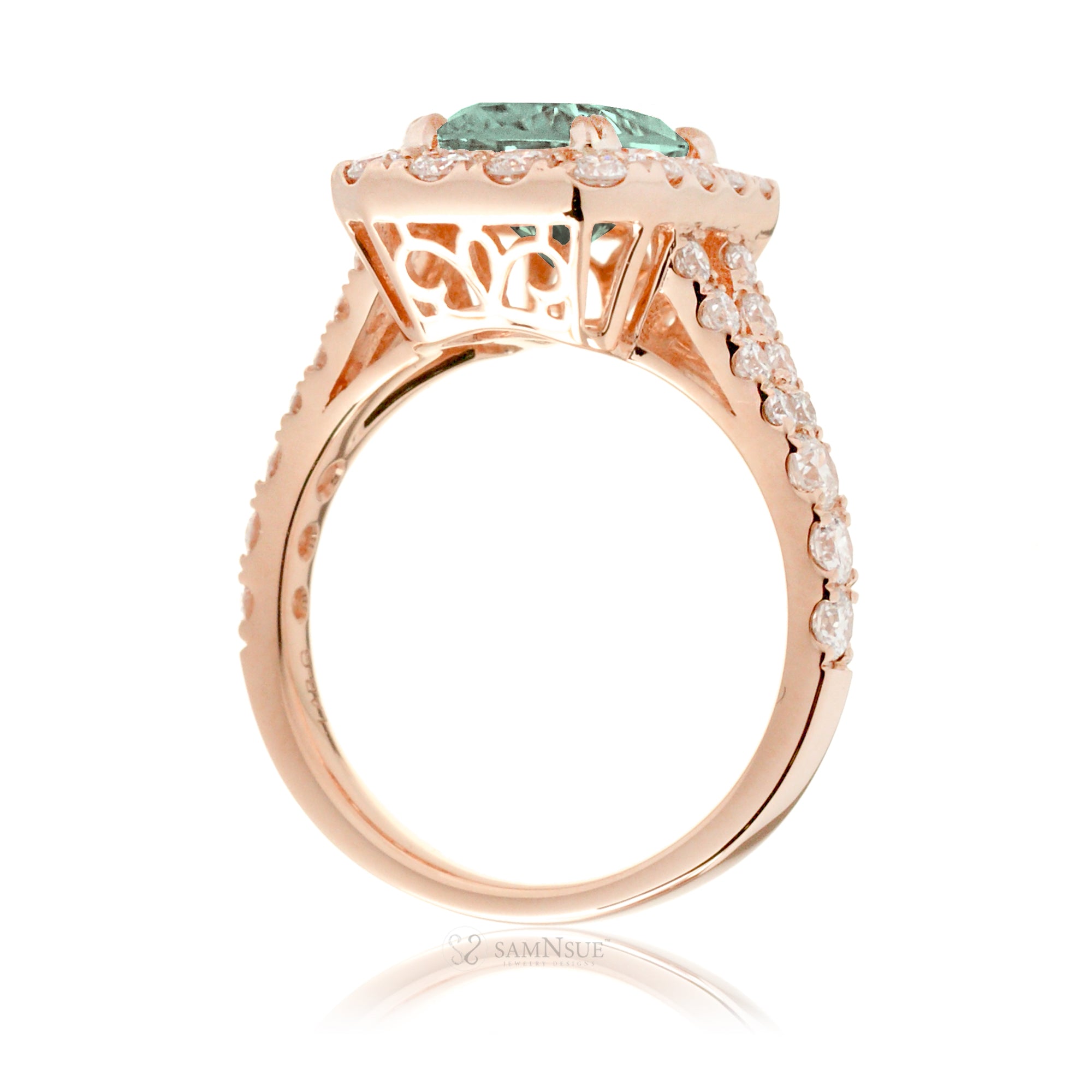 The Meghan Cushion Cut Green Sapphire Ring
