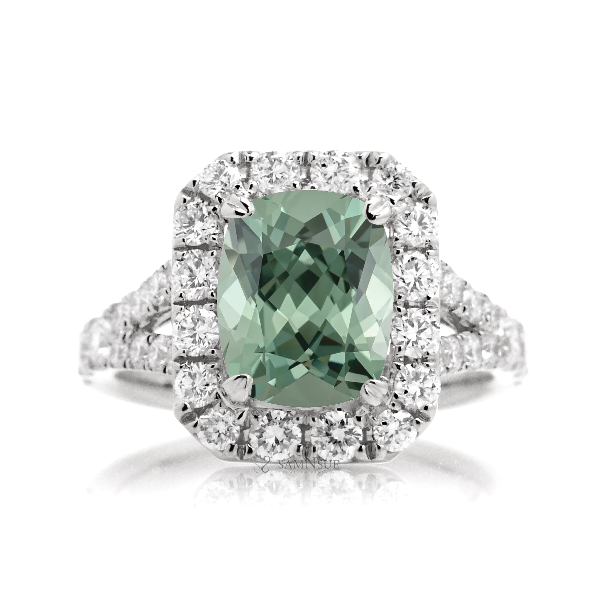 The Meghan Cushion Cut Green Sapphire Ring