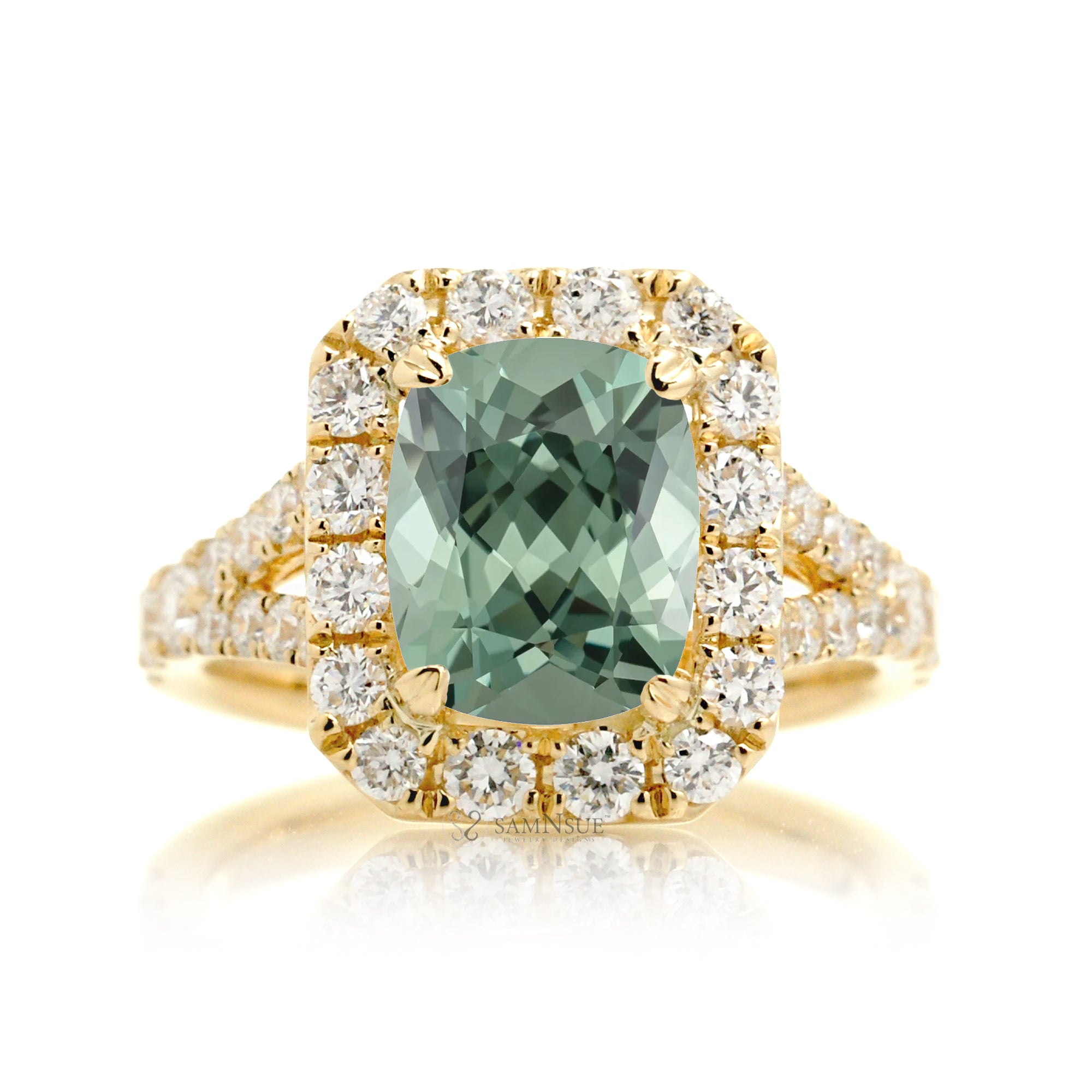 The Meghan Cushion Cut Green Sapphire Ring