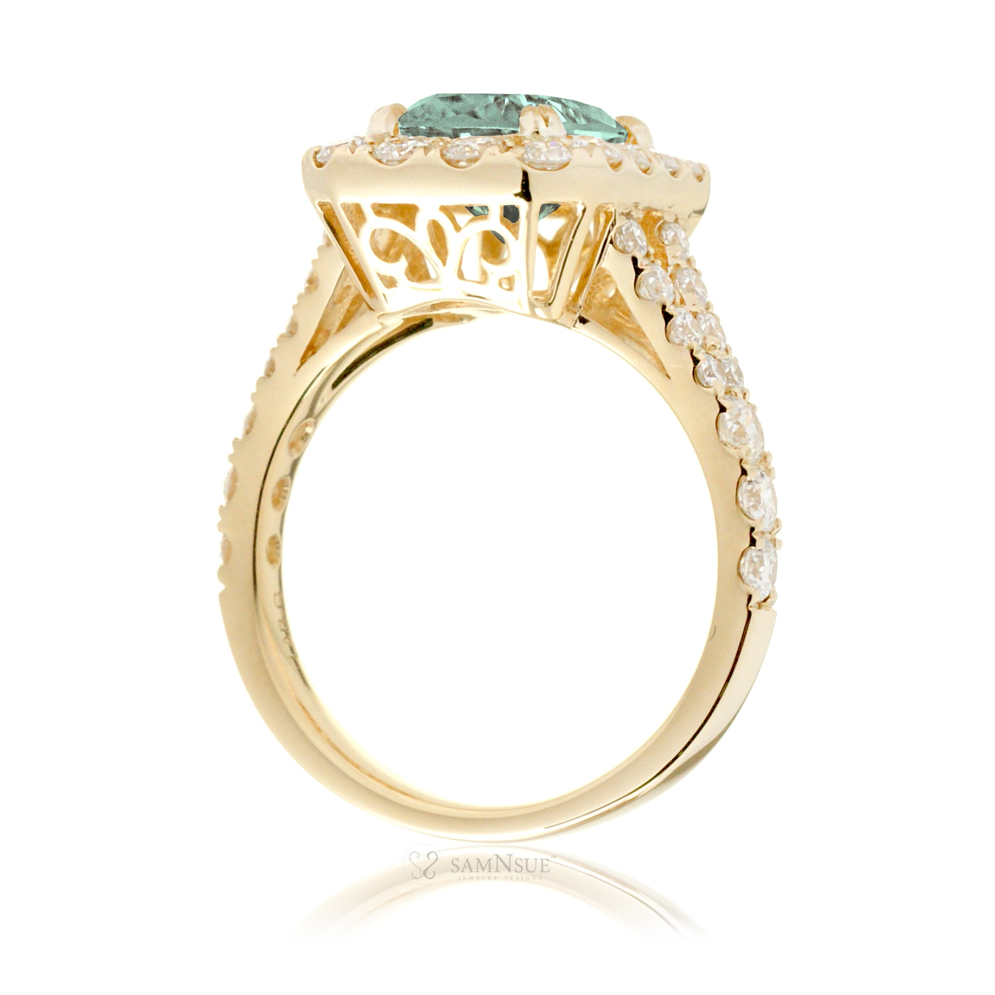 The Meghan Cushion Cut Green Sapphire Ring