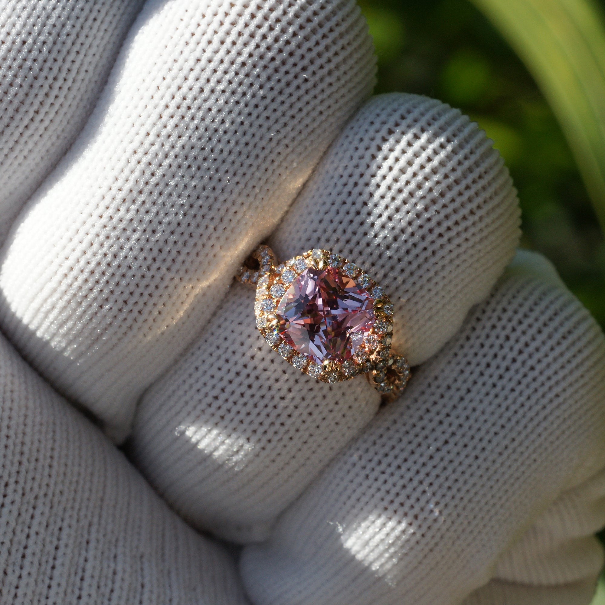 The Shelly Cushion Pink Lab Sapphire Ring (8x8)