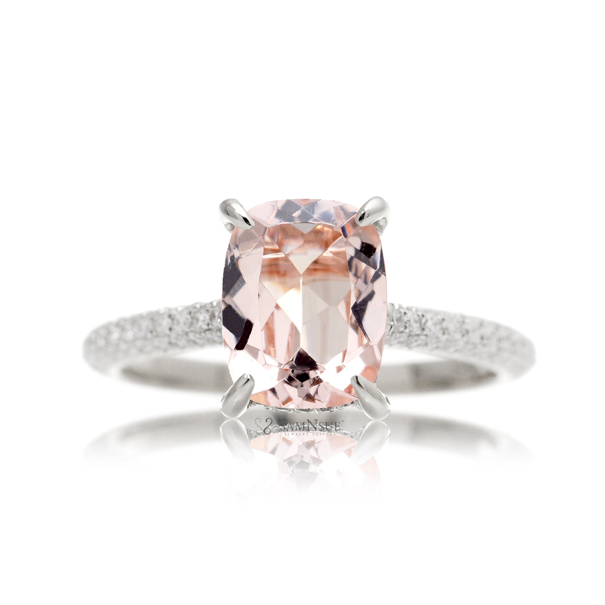 Morganite Diamond Accent Ring in Classic Cushion Cut