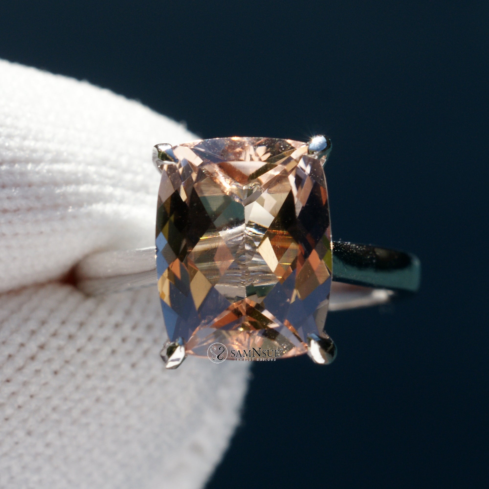 The Emily Cushion Cut Morganite Ring Cathedral Setting (11x9mm)