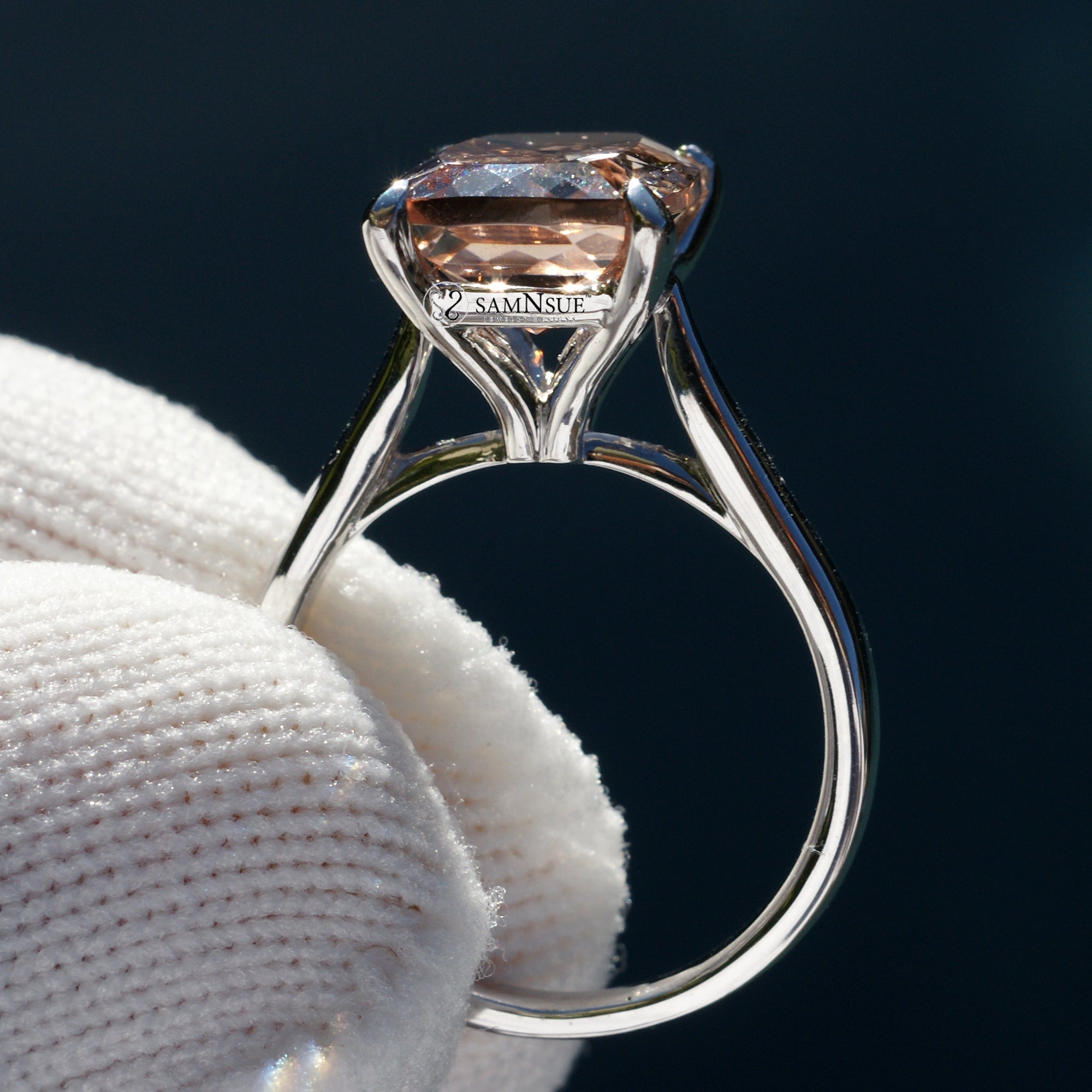 The Emily Cushion Cut Morganite Ring Cathedral Setting (11x9mm)