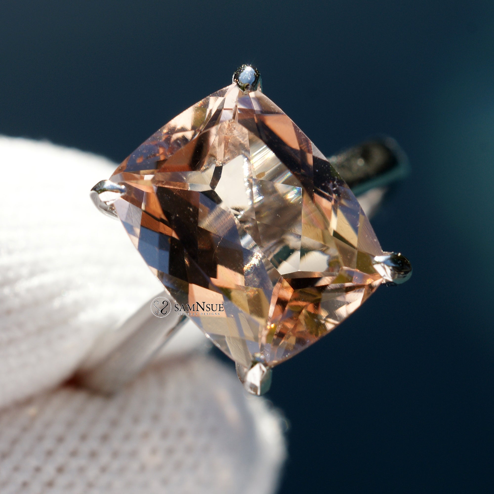 The Emily Cushion Cut Morganite Ring Cathedral Setting (11x9mm)