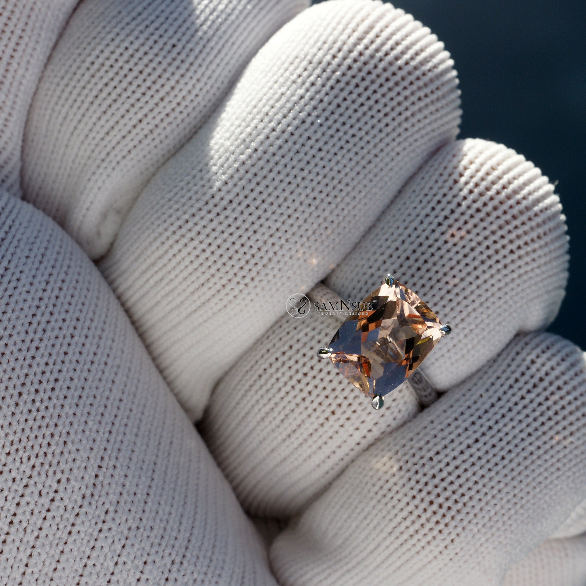 The Emily Cushion Cut Morganite Ring Cathedral Setting (11x9mm)