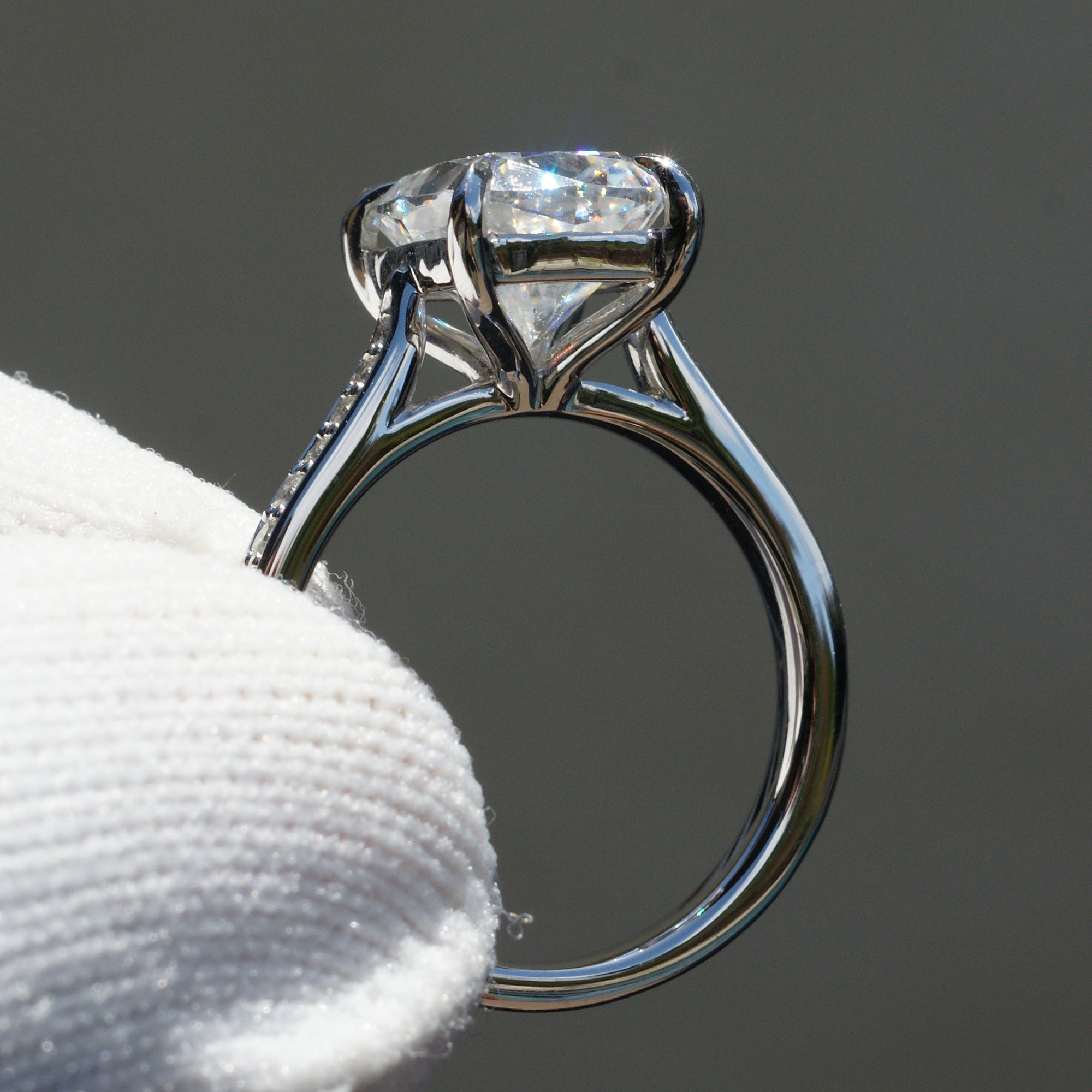 Cushion Moissanite Ring 10x8mm Platinum - The Emily Ring