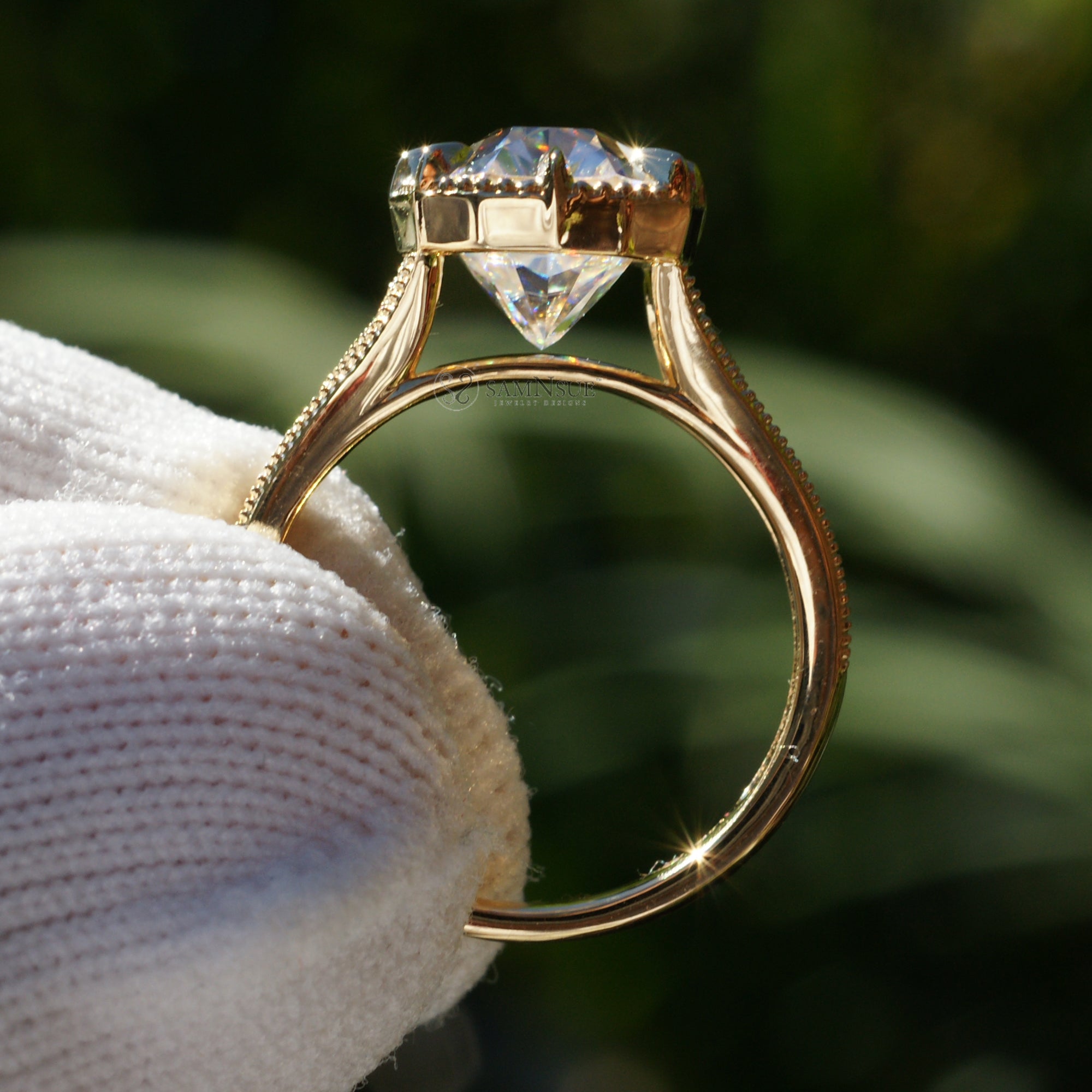 Taylor Swift inspired moissanite engagement ring in yellow gold with vintage accent