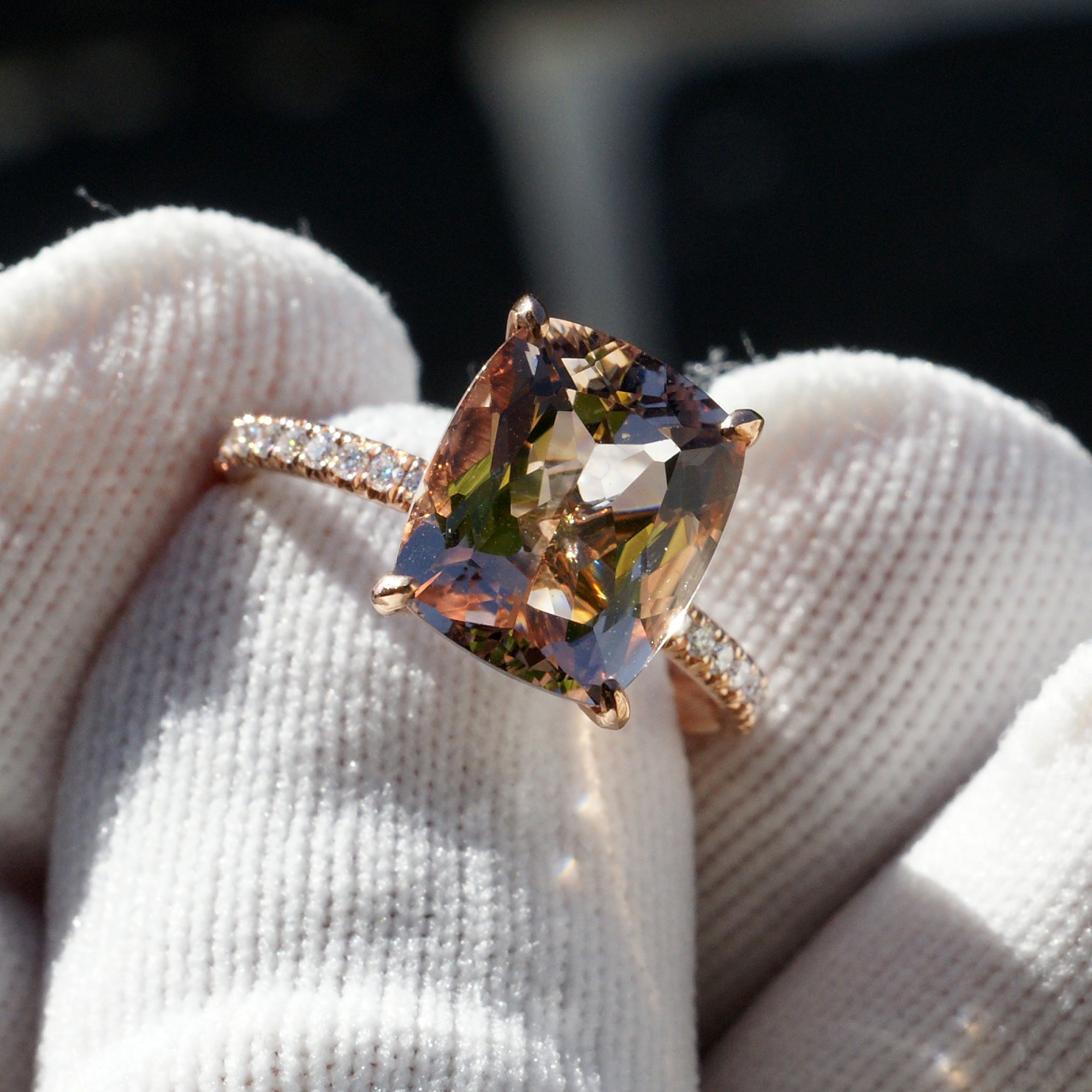 The Ava Cushion Morganite Ring 12x10mm 14k Rose Gold