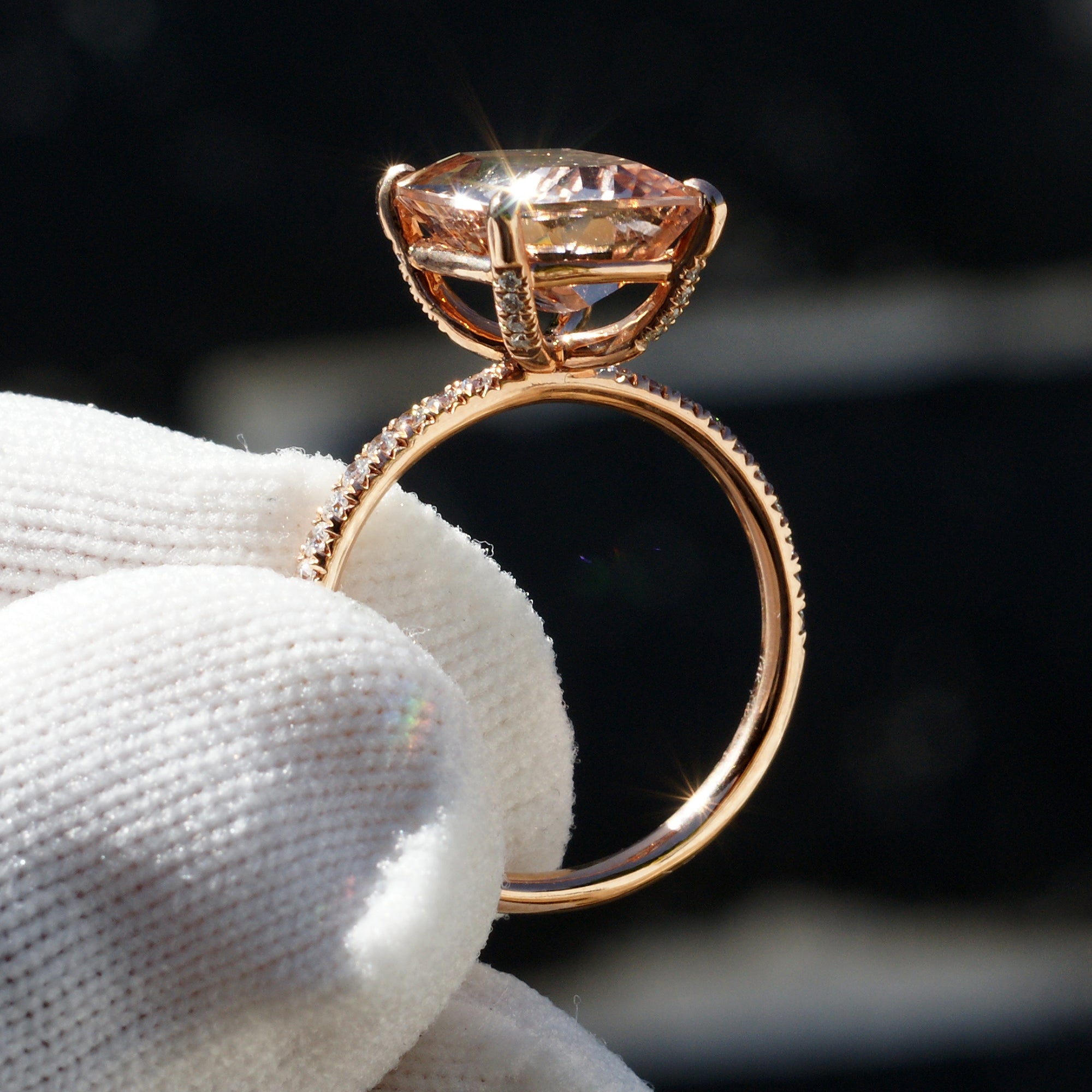 The Ava Cushion Morganite Ring 12x10mm 14k Rose Gold