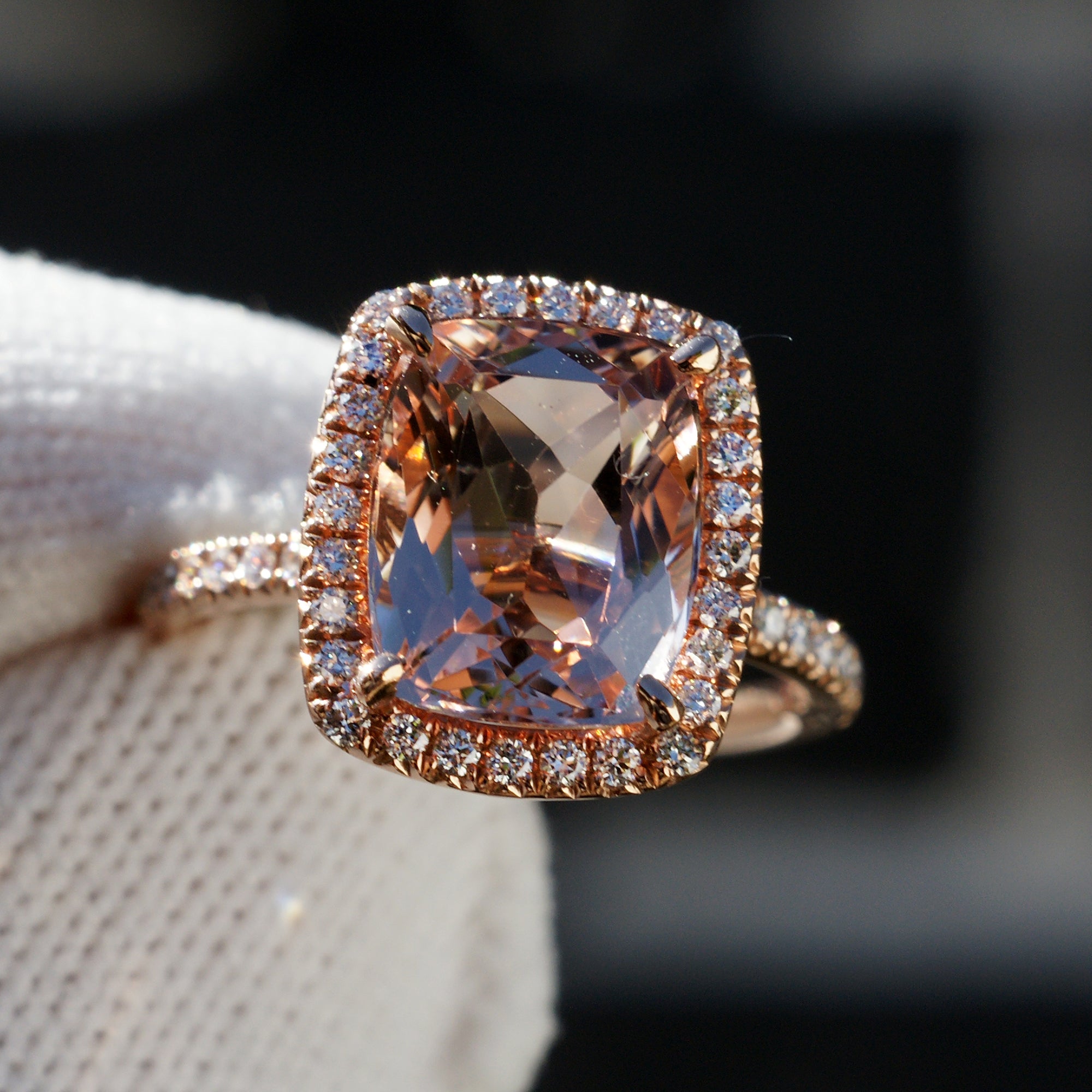 The Caitlin Cushion Morganite Ring 10x8mm 14k Rose Gold