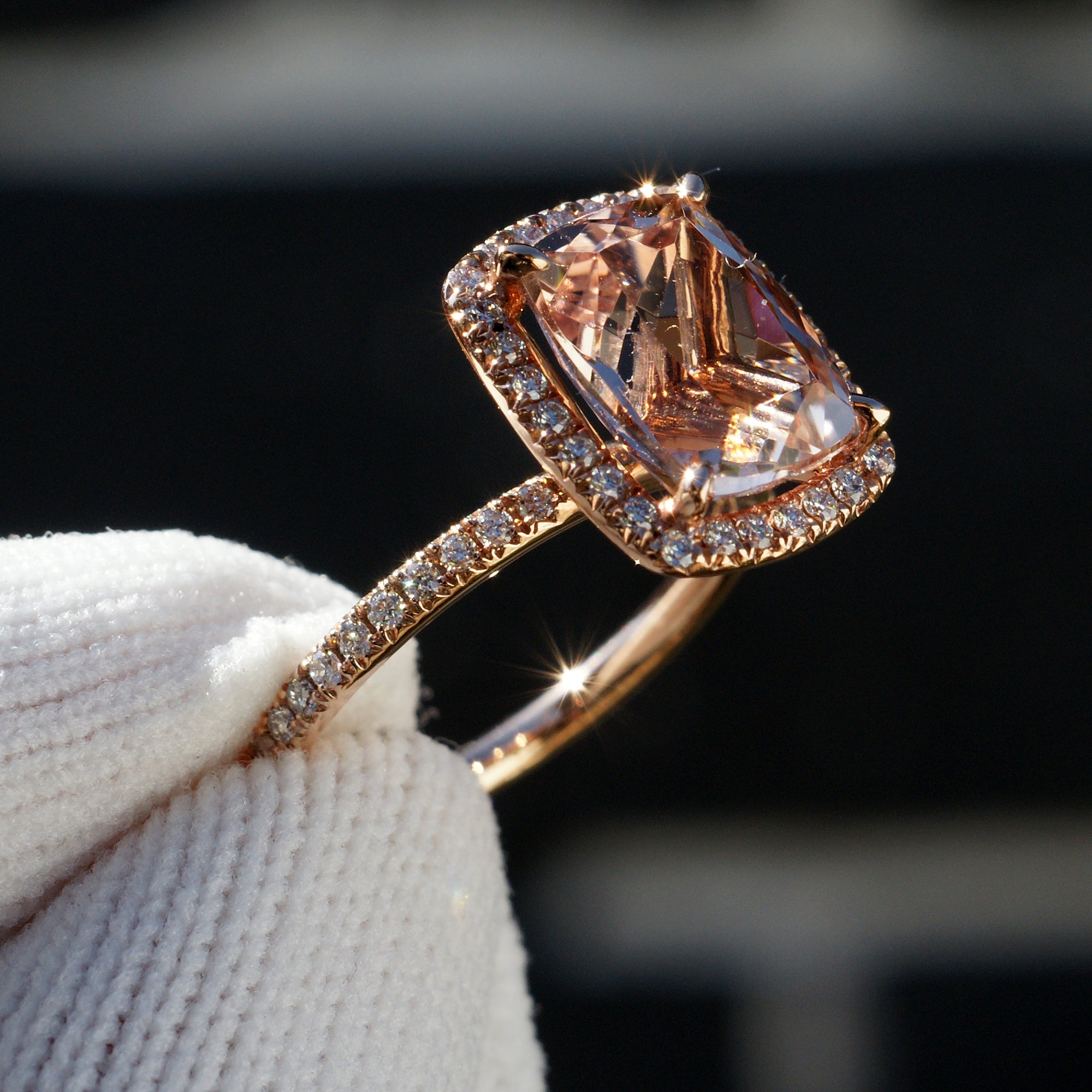 The Caitlin Cushion Morganite Ring 10x8mm 14k Rose Gold