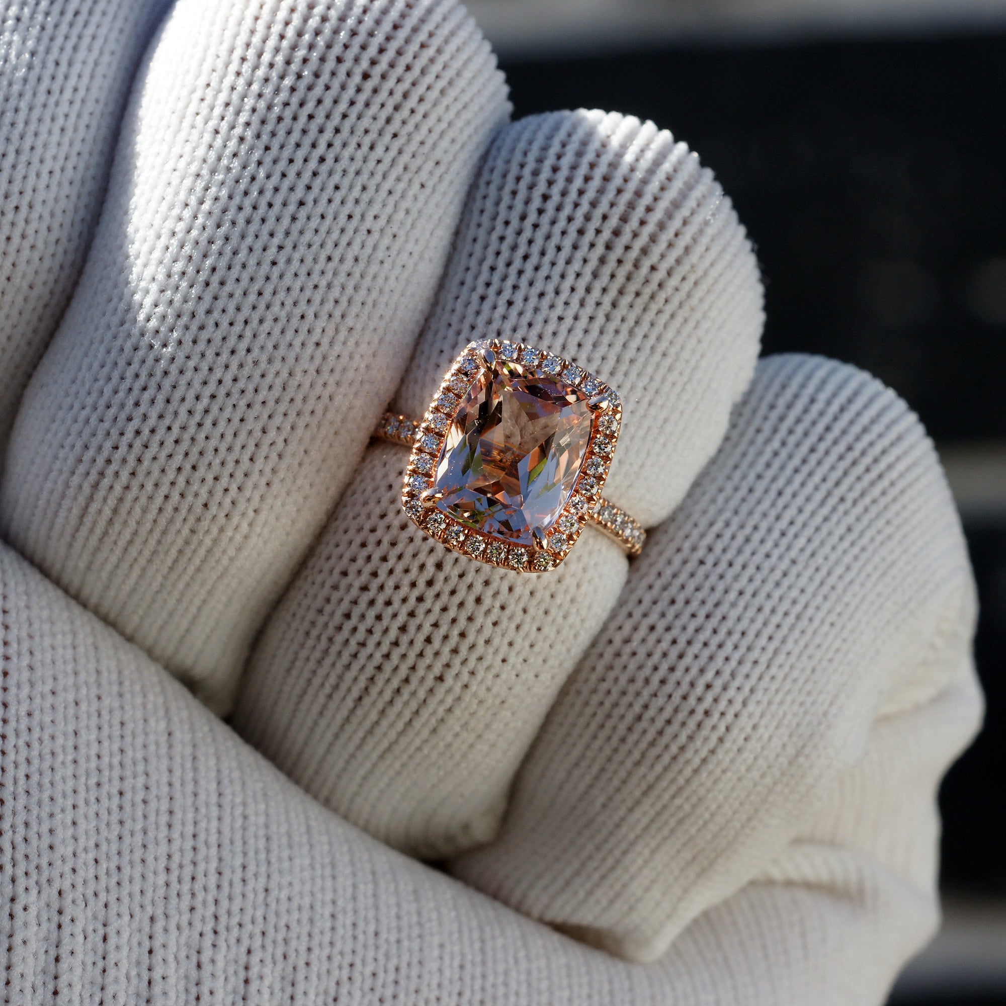 The Caitlin Cushion Morganite Ring 10x8mm 14k Rose Gold