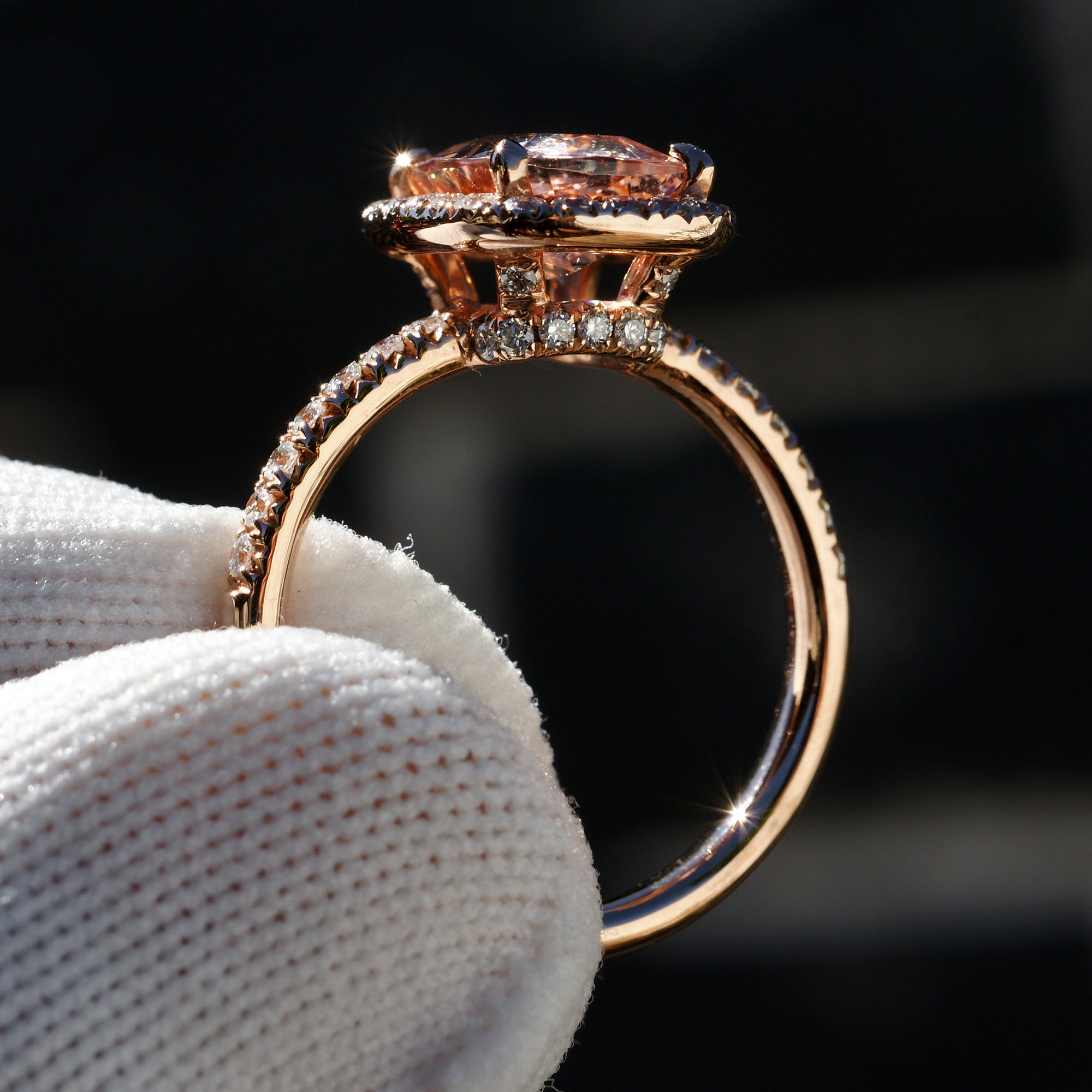The Drenched Cushion Morganite Wedding Set 3 Rings