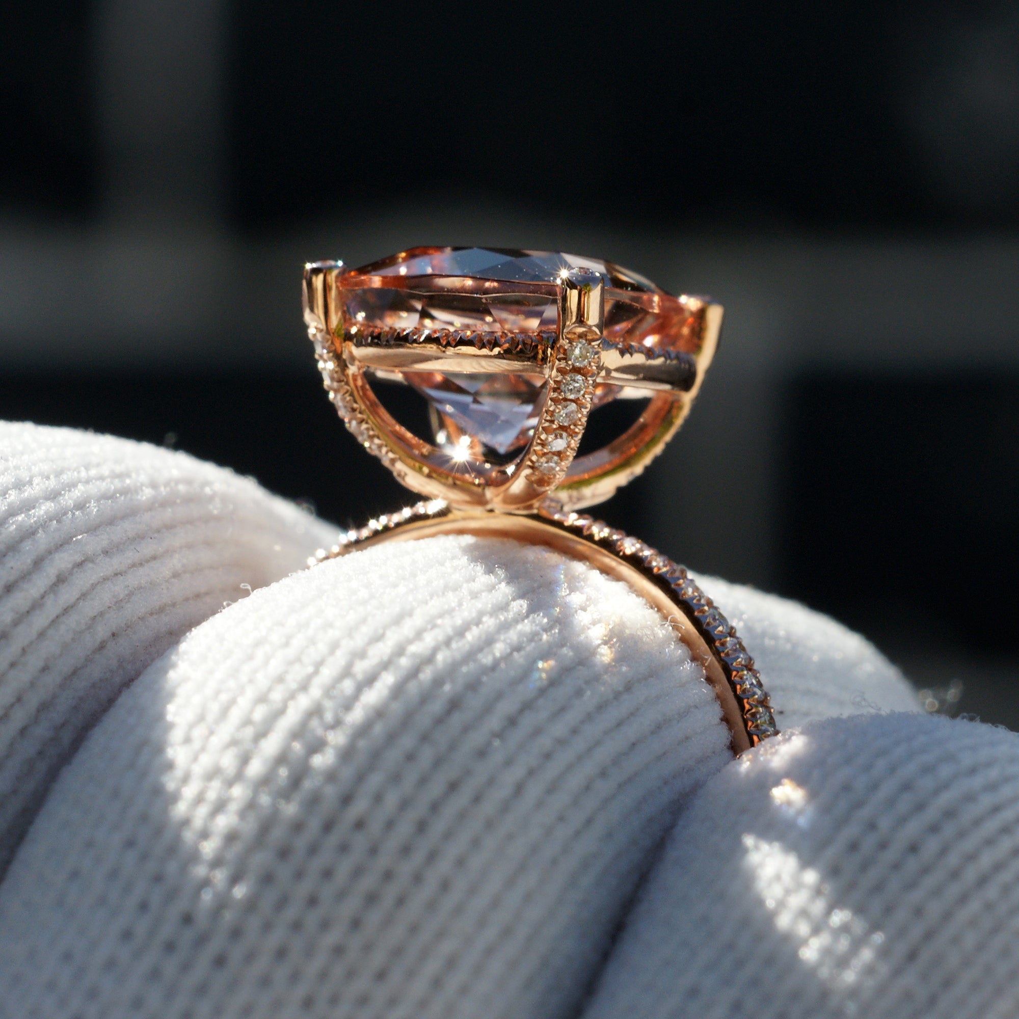 The Desiree Cushion Morganite Ring 10mm 14k Rose Gold