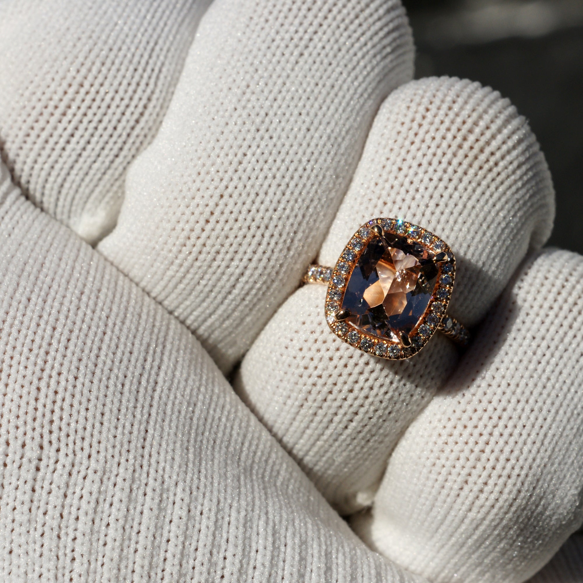 Cushion Morganite Ring 14k Rose Gold 10x8mm - The Drenched