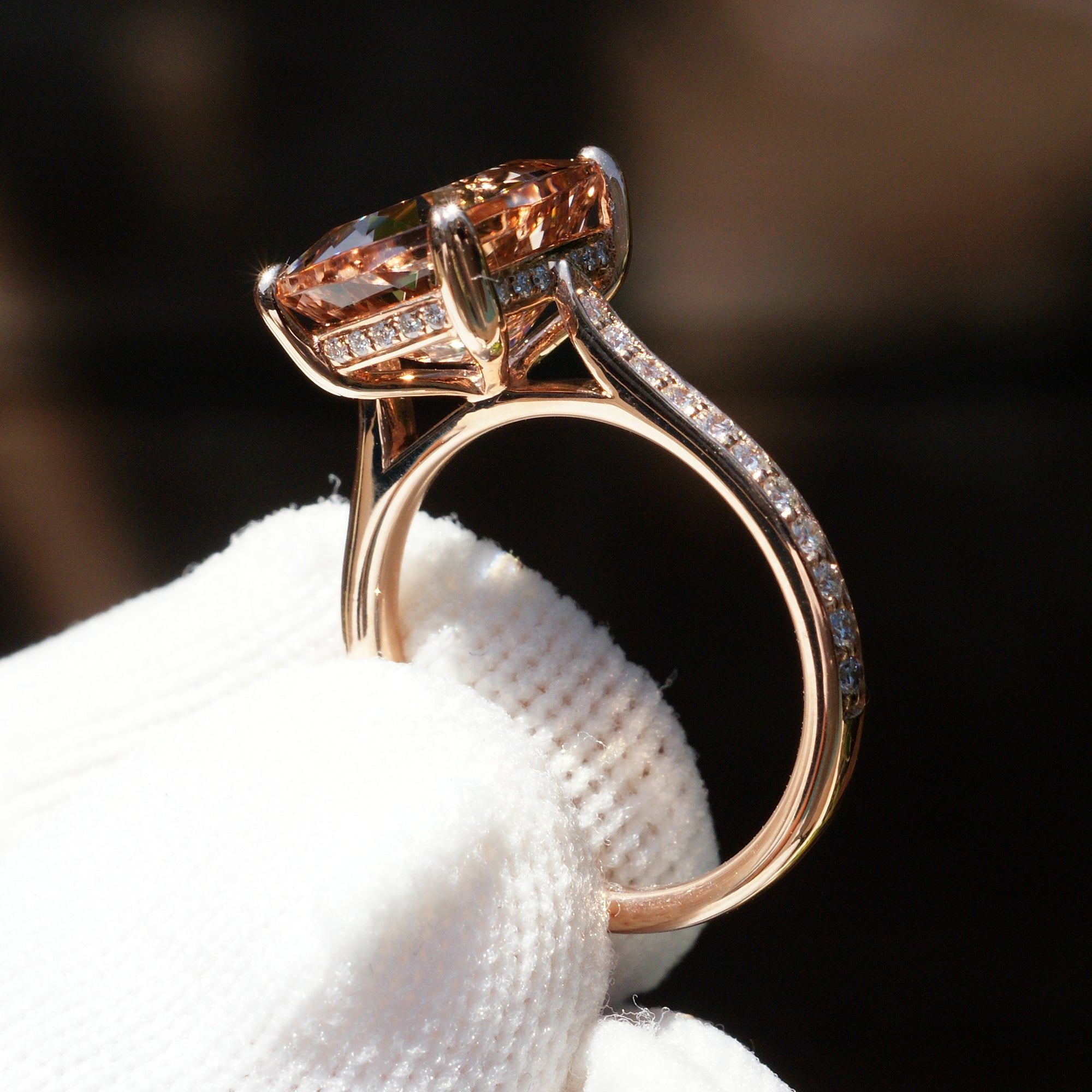 The Emily Cushion Morganite Ring 11x9mm 14k Rose Gold