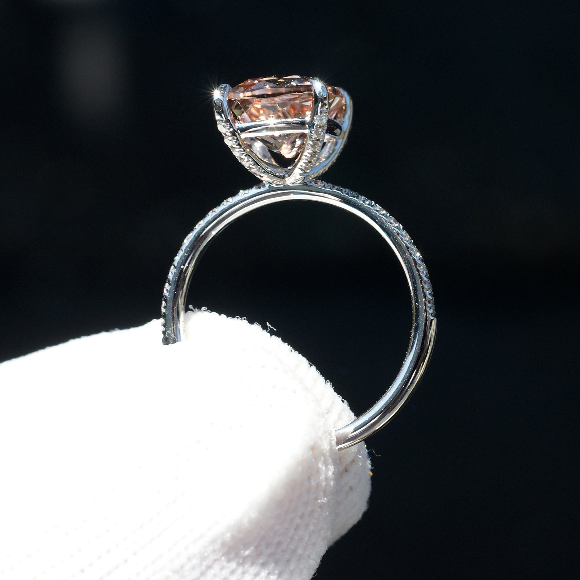 The Ava Cushion Morganite Ring 10x8mm 18k White Gold (1.5mm band)