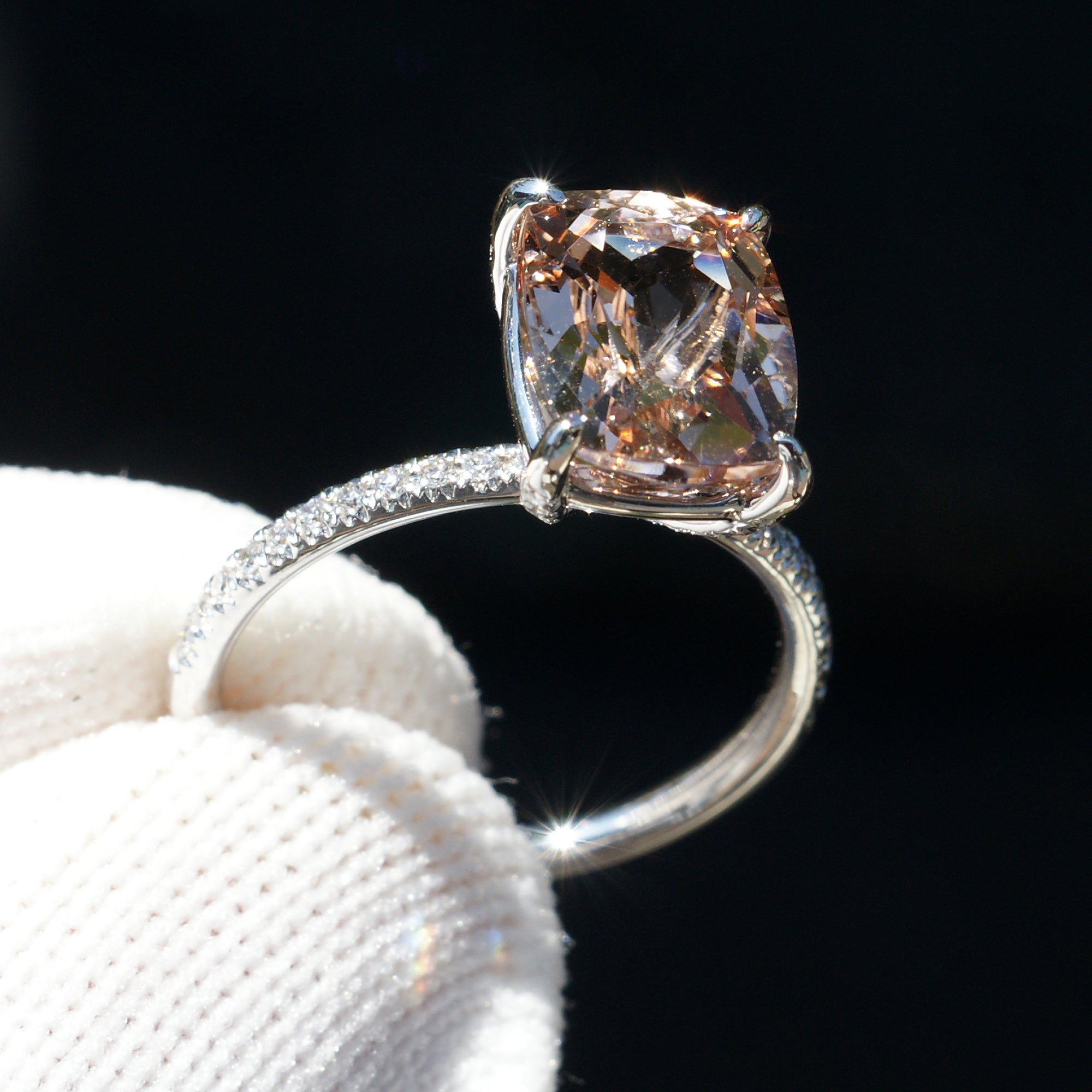 The Ava Cushion Morganite Ring 10x8mm 18k White Gold (1.5mm band)