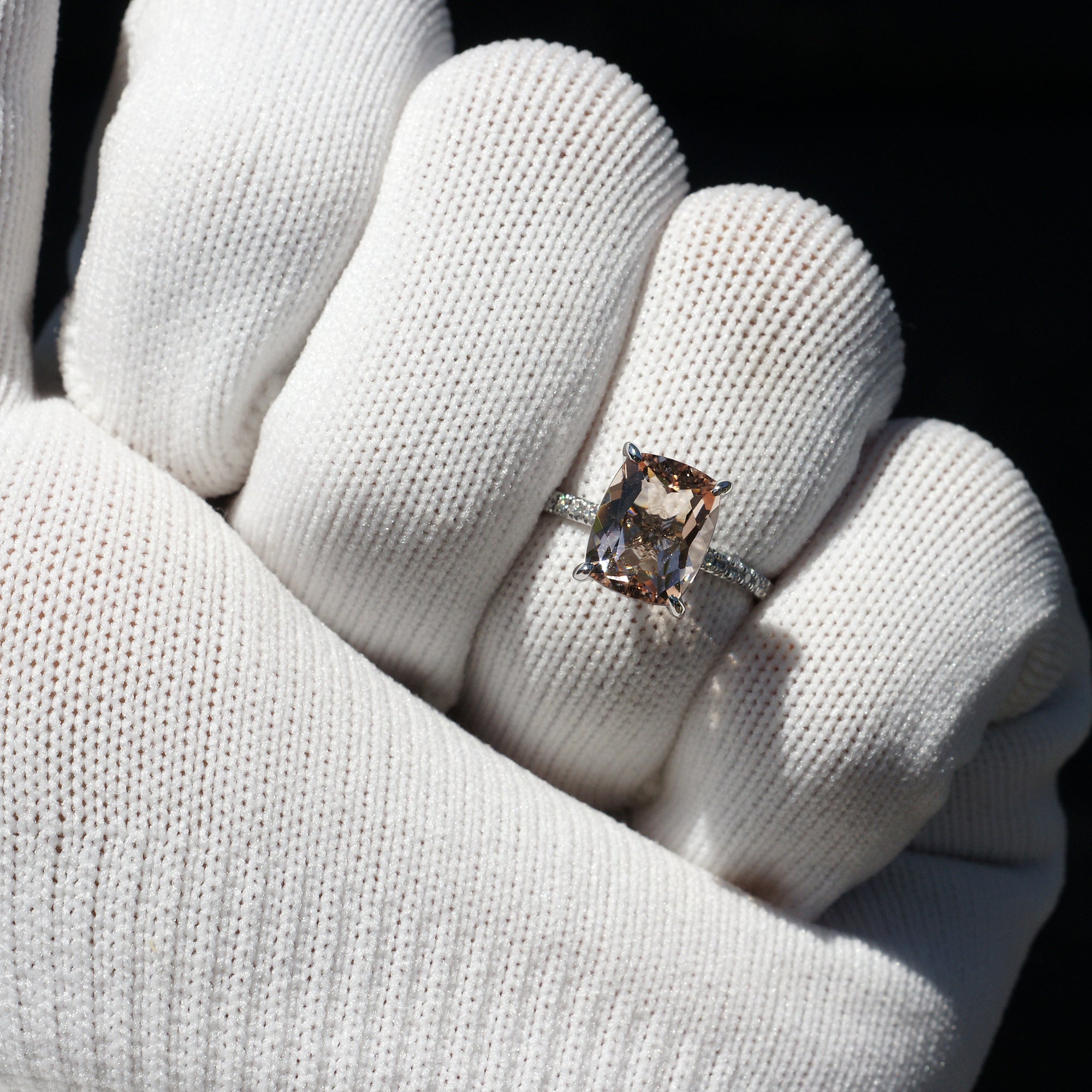The Ava Cushion Morganite Ring 10x8mm 18k White Gold (1.5mm band)