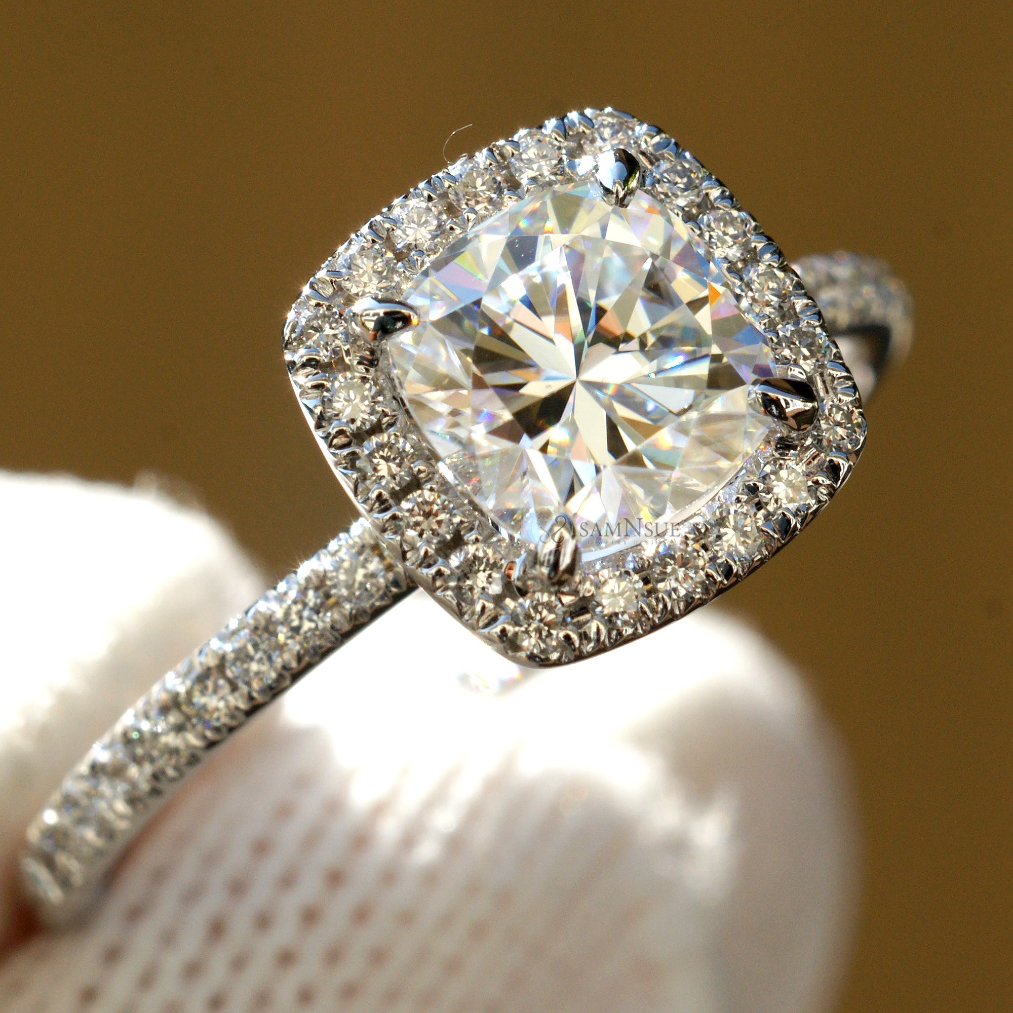 The Caitlin Square Cushion Cut Moissanite Ring 18k White Gold