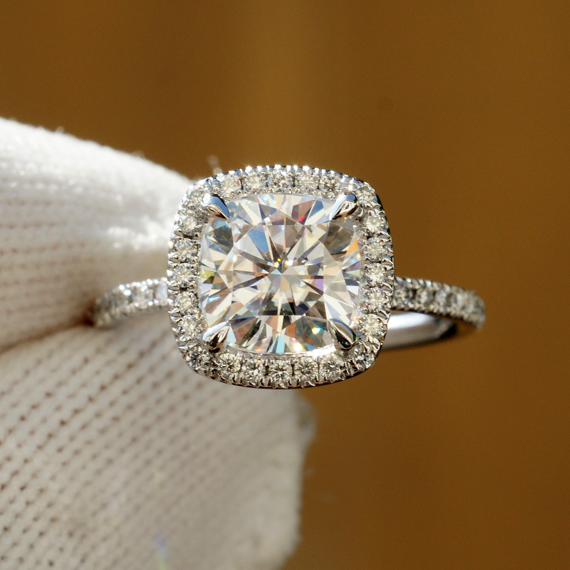 Cushion Cut Moissanite Ring Platinum - The Caitlin (7.5mm)