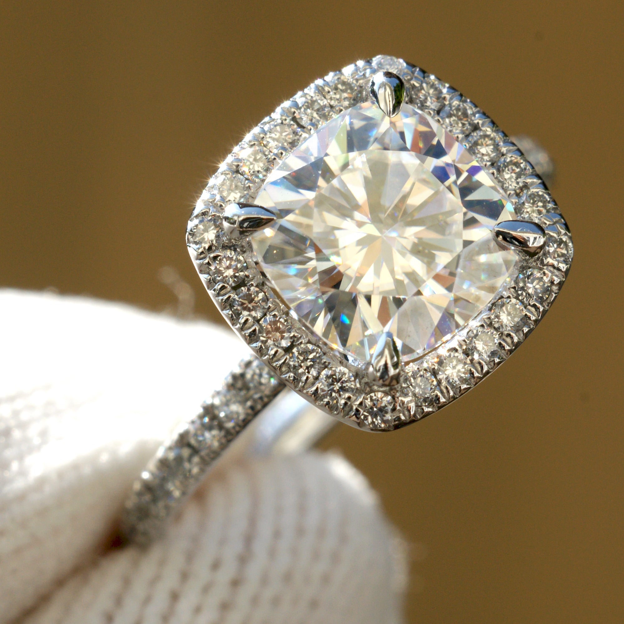 Cushion Cut Moissanite Ring Platinum - The Caitlin (7.5mm)