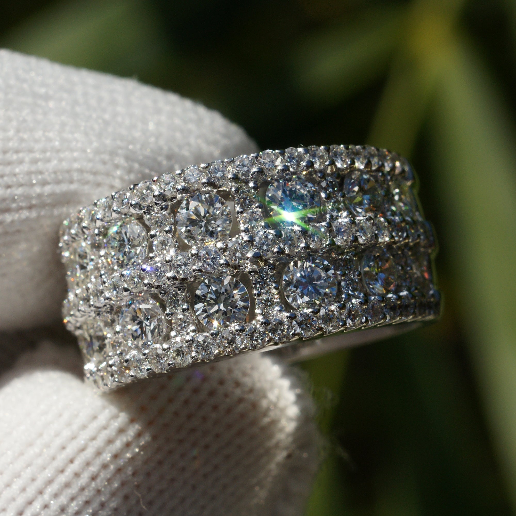 Wide large diamond anniversary wedding band in white gold The Claudette