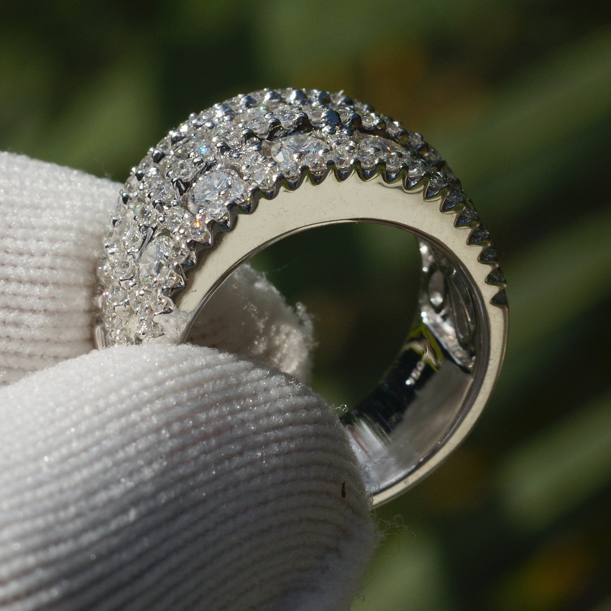 Wide large diamond anniversary wedding band in white gold The Claudette