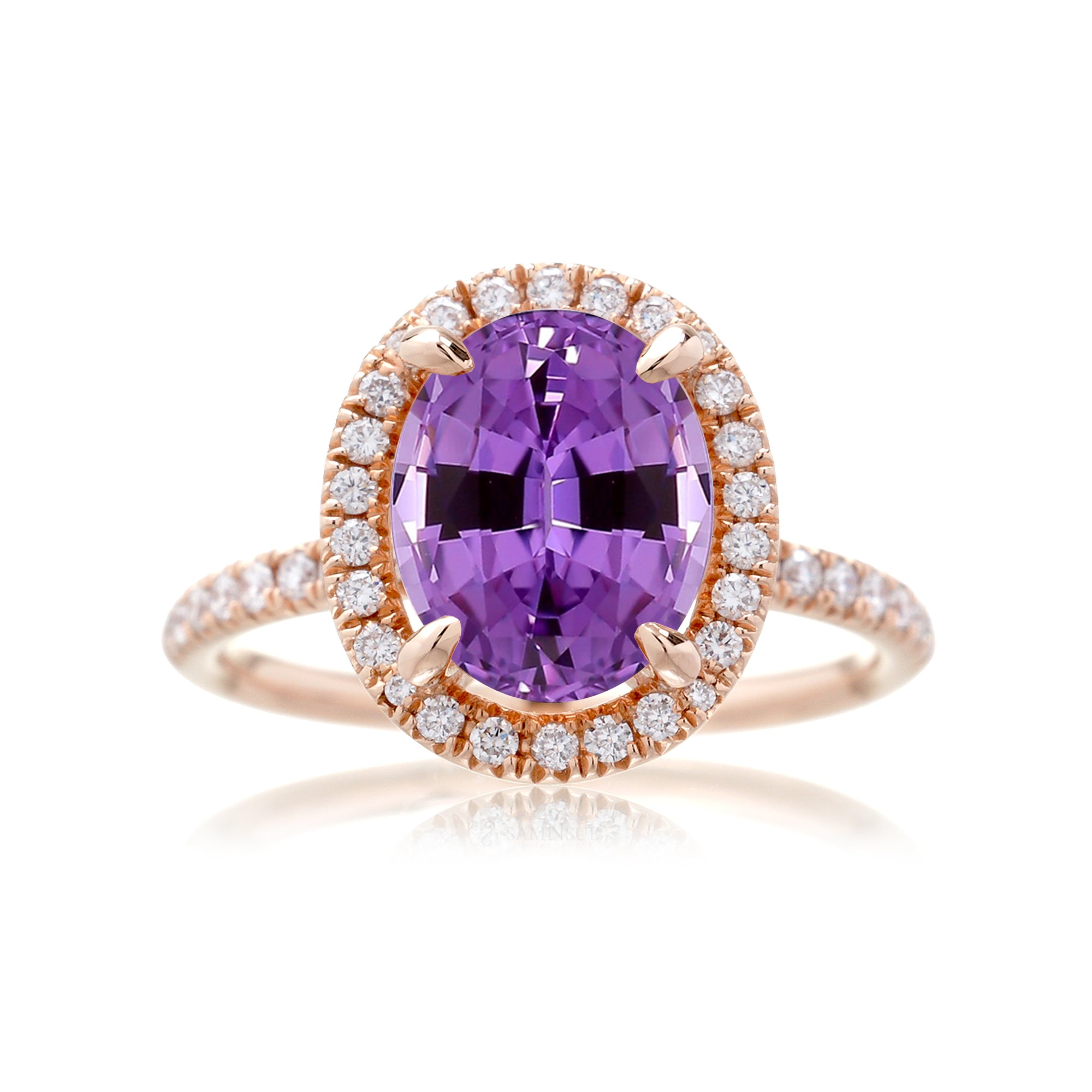 Purple sapphire amethyst diamond ring the Drenched rose gold