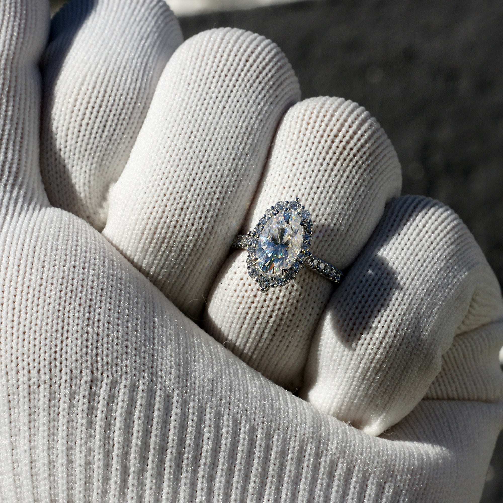 Elongated Oval Moissanite Ring 10x6mm 18k White Gold -The Haley
