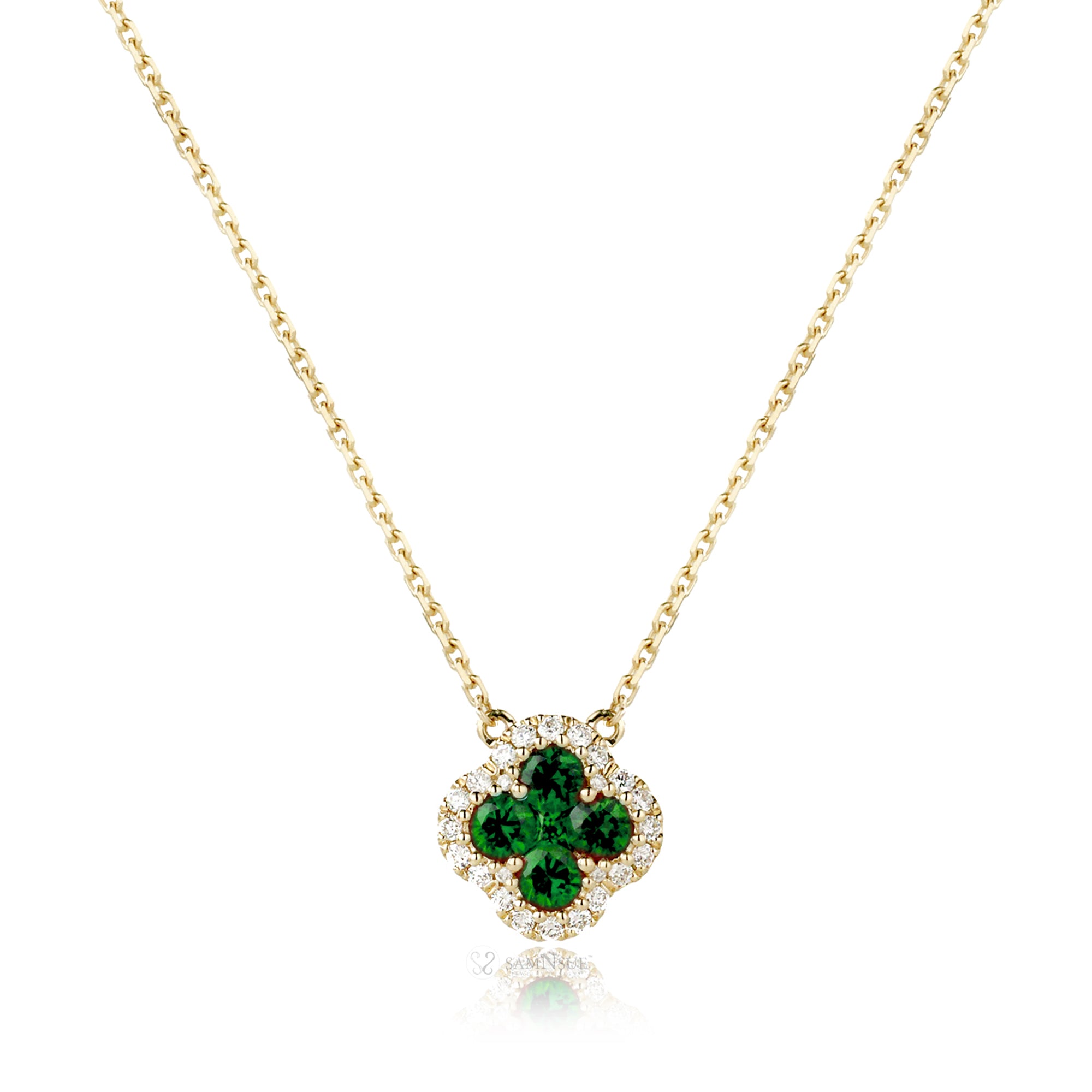 Clover Cluster Emerald Diamond Necklace