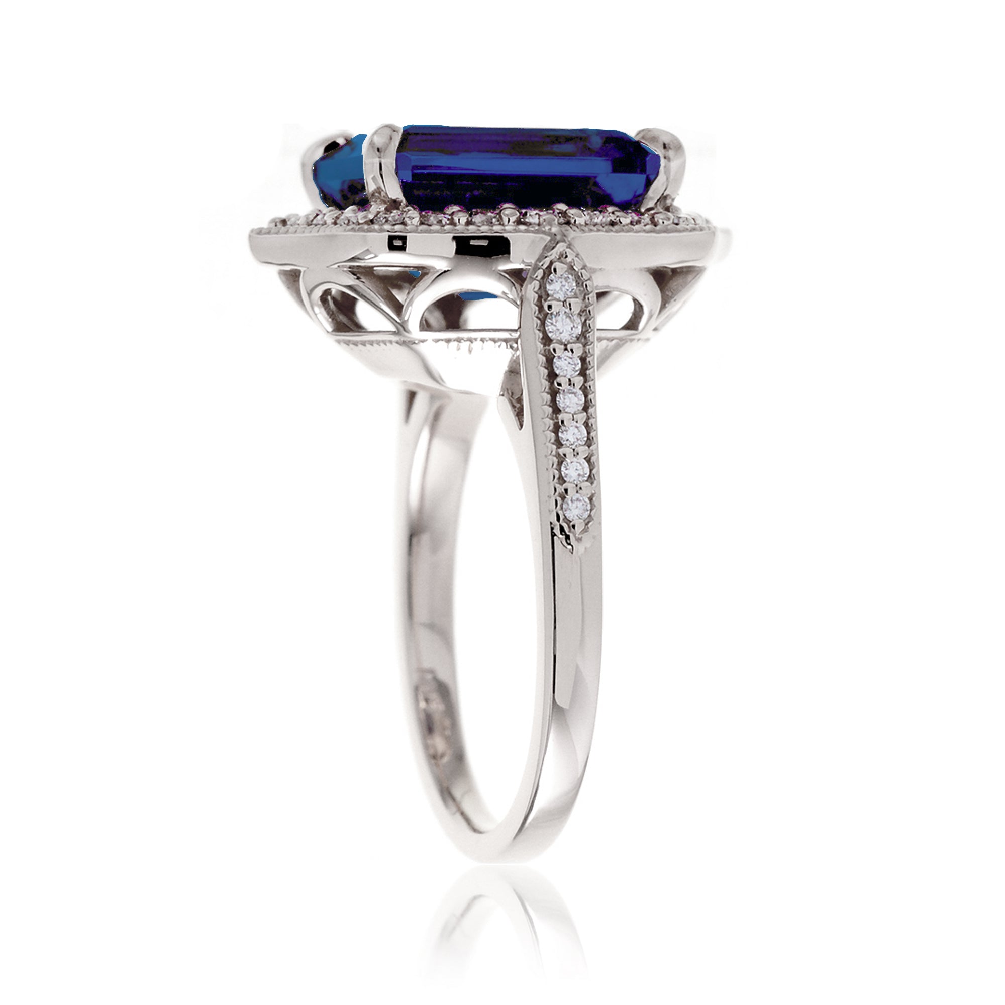 Emerald-Cut Blue Sapphire and Diamond Ring in White Gold