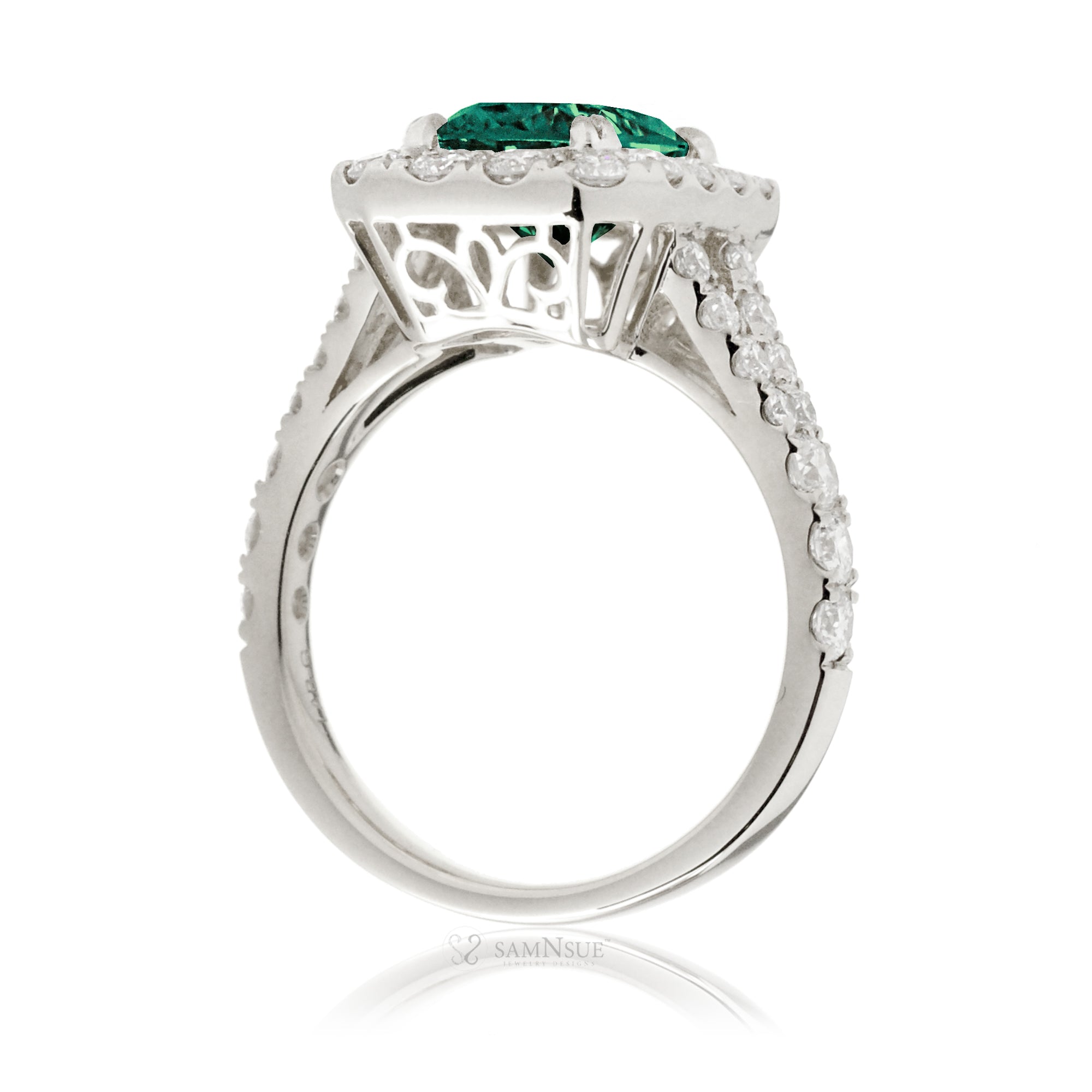 Elegant Emerald-Cut Emerald Engagement Ring with Split Shank – The Meghan in White Gold