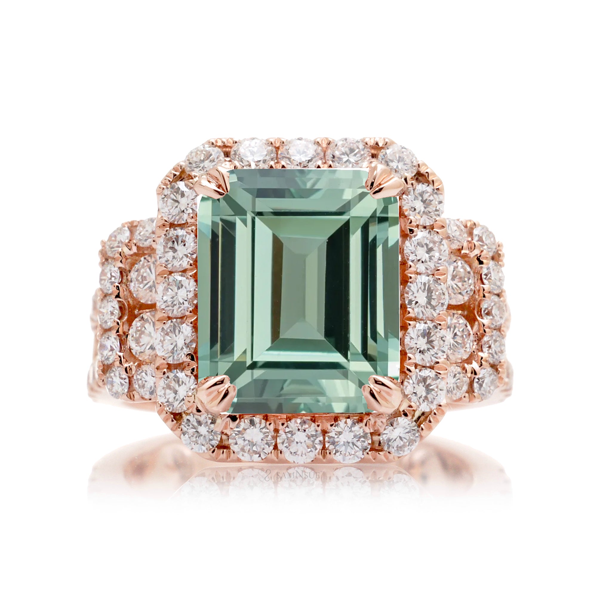 Bold Green Sapphire and Diamond Engagement Ring in Rose Gold